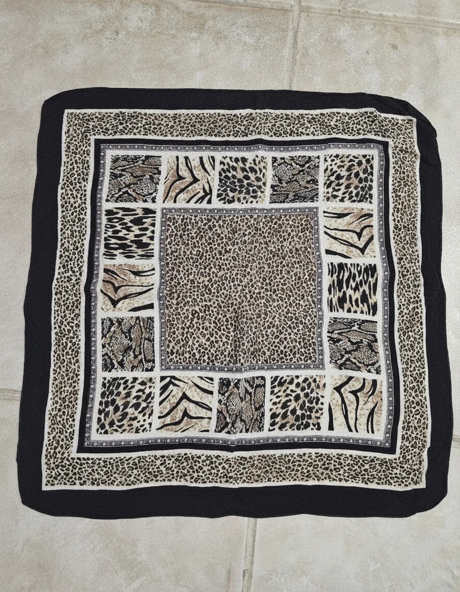 The Savanna Patchwork Animalier Silk Scarf — Leopard Tan Cream & Black Animalier Pat — accessories — VAUDRE numbered luxury