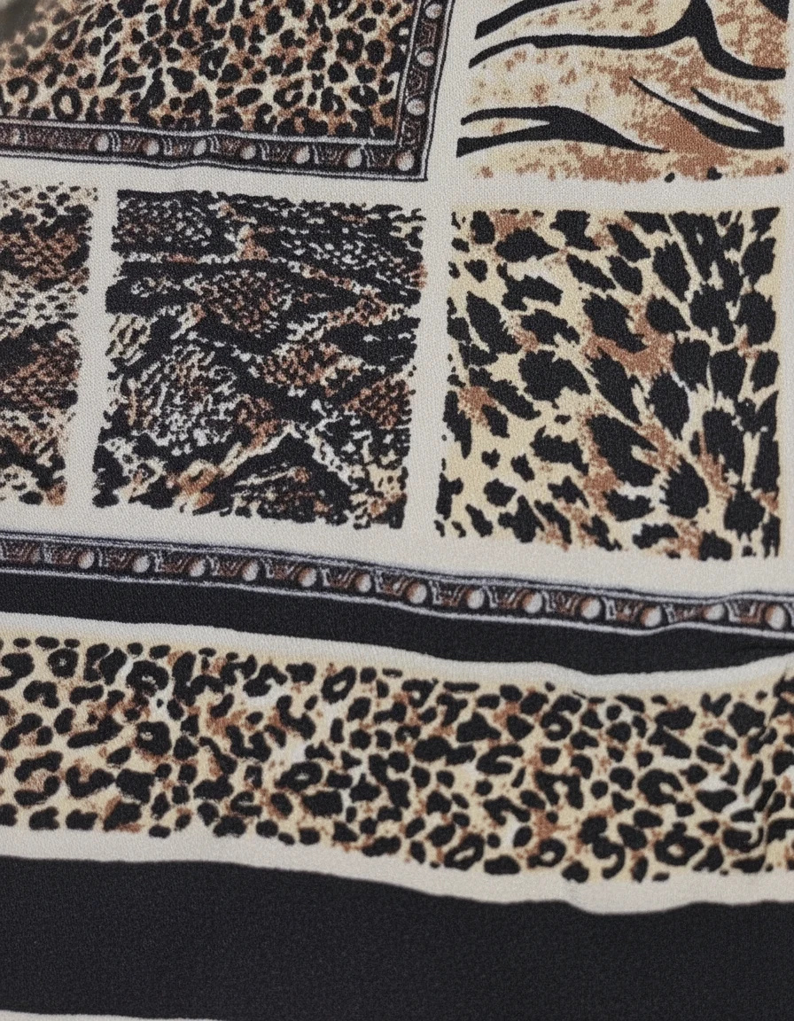 The Savanna Patchwork Animalier Silk Scarf — Leopard Tan Cream & Black Animalier Pat — accessories — VAUDRE numbered luxury — view 5