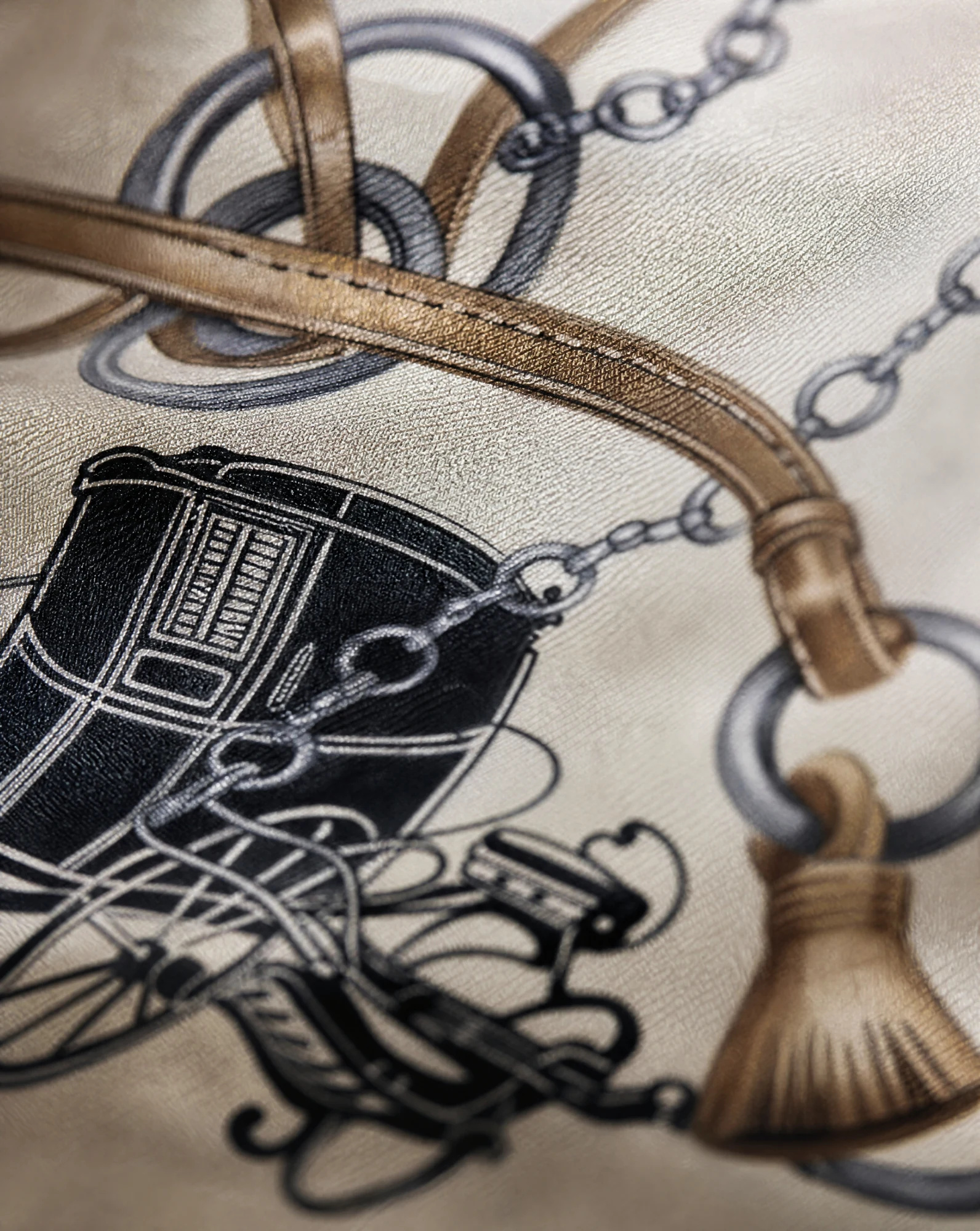 The Carriage & Bridle Cream Silk Twill Scarf — Ivory Cream Camel & Black Carriage Moti — accessories — VAUDRE numbered luxury — view 5