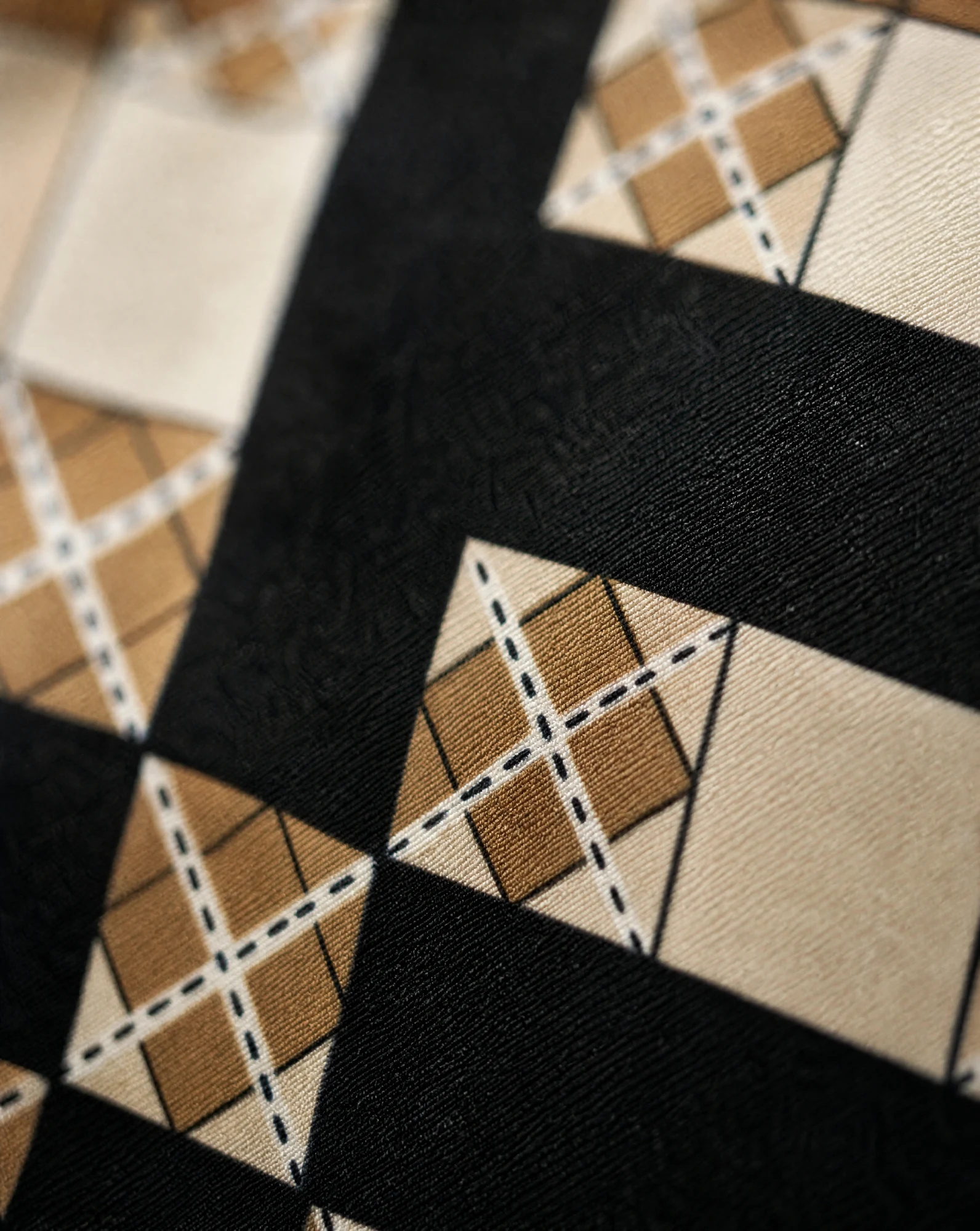 The Argyle Check Camel & Black Silk Twill Scarf — Camel Cream & Black Argyle Check — accessories — VAUDRE numbered luxury — view 5