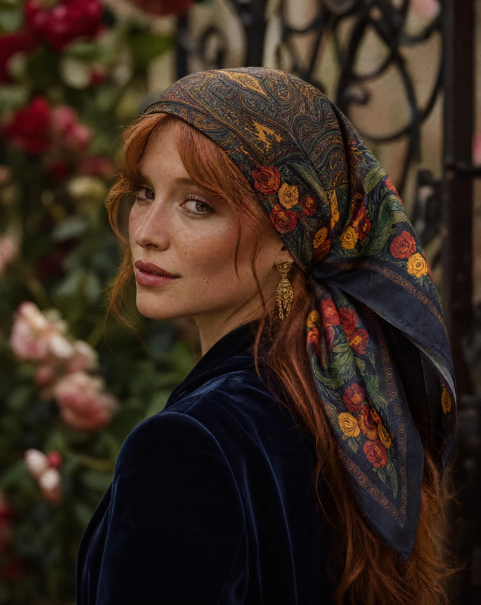 The Rosaline Paisley Heritage Silk Scarf — Midnight Navy Blush Rose & Antique Gold — accessories — VAUDRE numbered luxury — view 2
