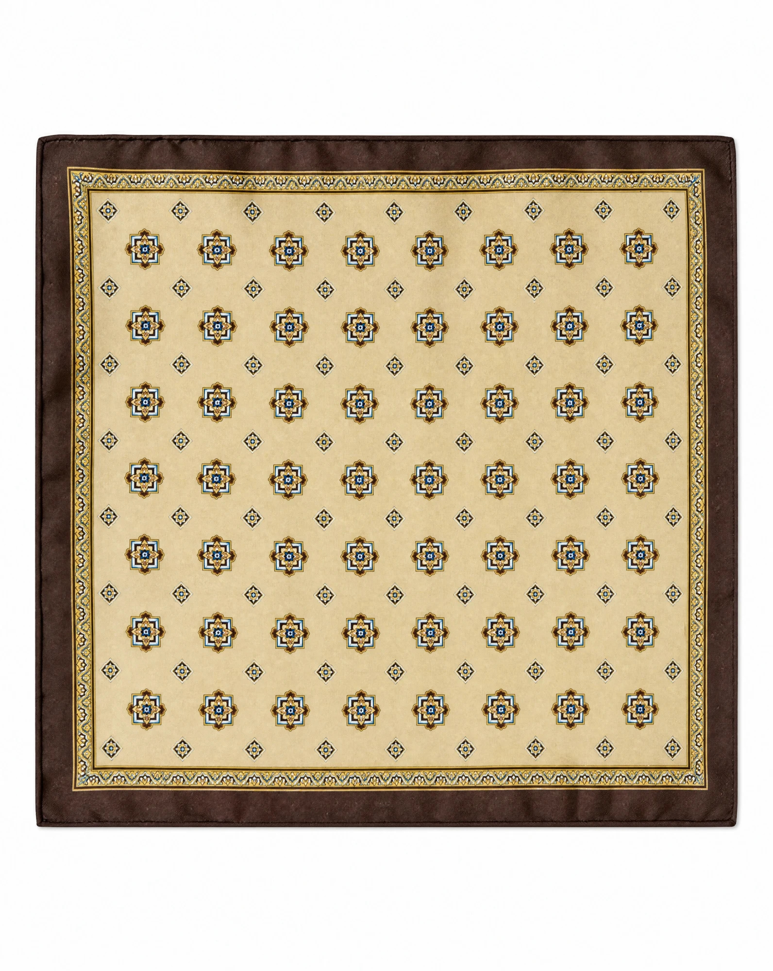 The Ascot Medallion Silk Foulard Scarf — Cream Chestnut Brown & Burgundy Medalli — accessories — VAUDRE numbered luxury