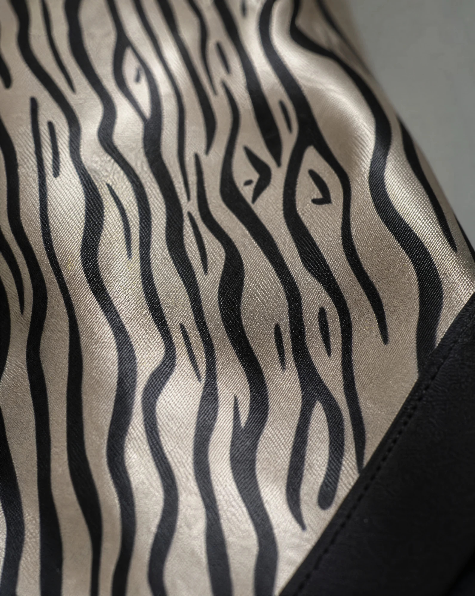 The Onyx Champagne Zebra Silk Scarf — Black & Champagne Metallic Zebra — accessories — VAUDRE numbered luxury