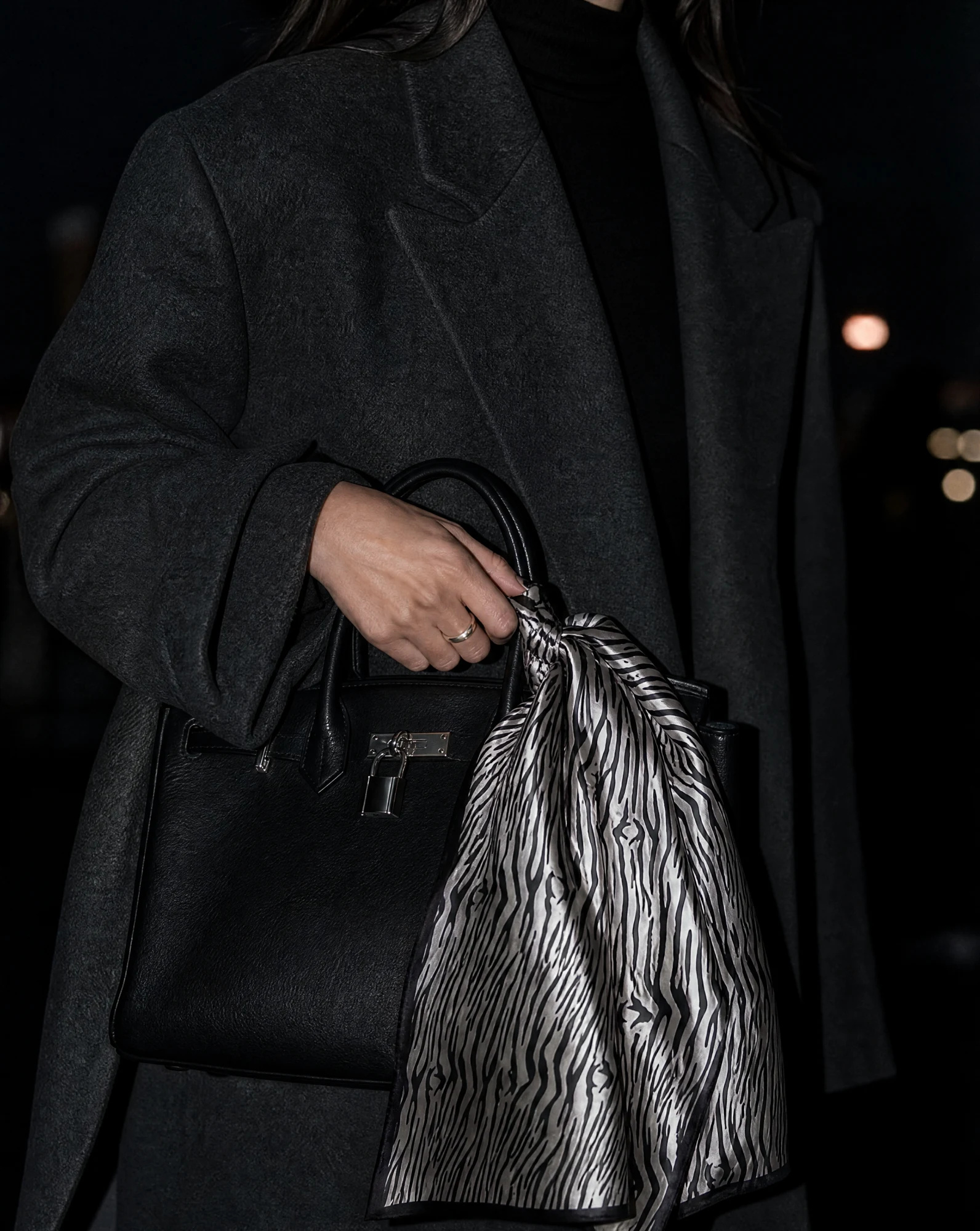 The Onyx Champagne Zebra Silk Scarf — Black & Champagne Metallic Zebra — accessories — VAUDRE numbered luxury — view 3