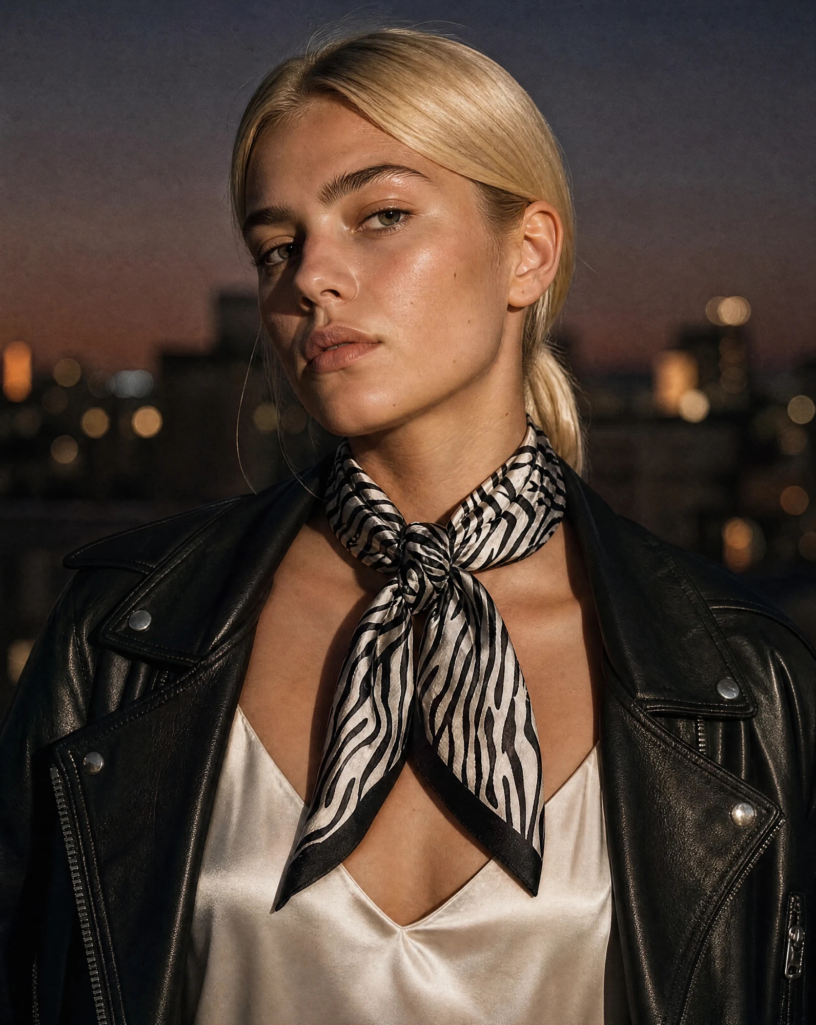 The Onyx Champagne Zebra Silk Scarf — Black & Champagne Metallic Zebra — accessories — VAUDRE numbered luxury — view 5