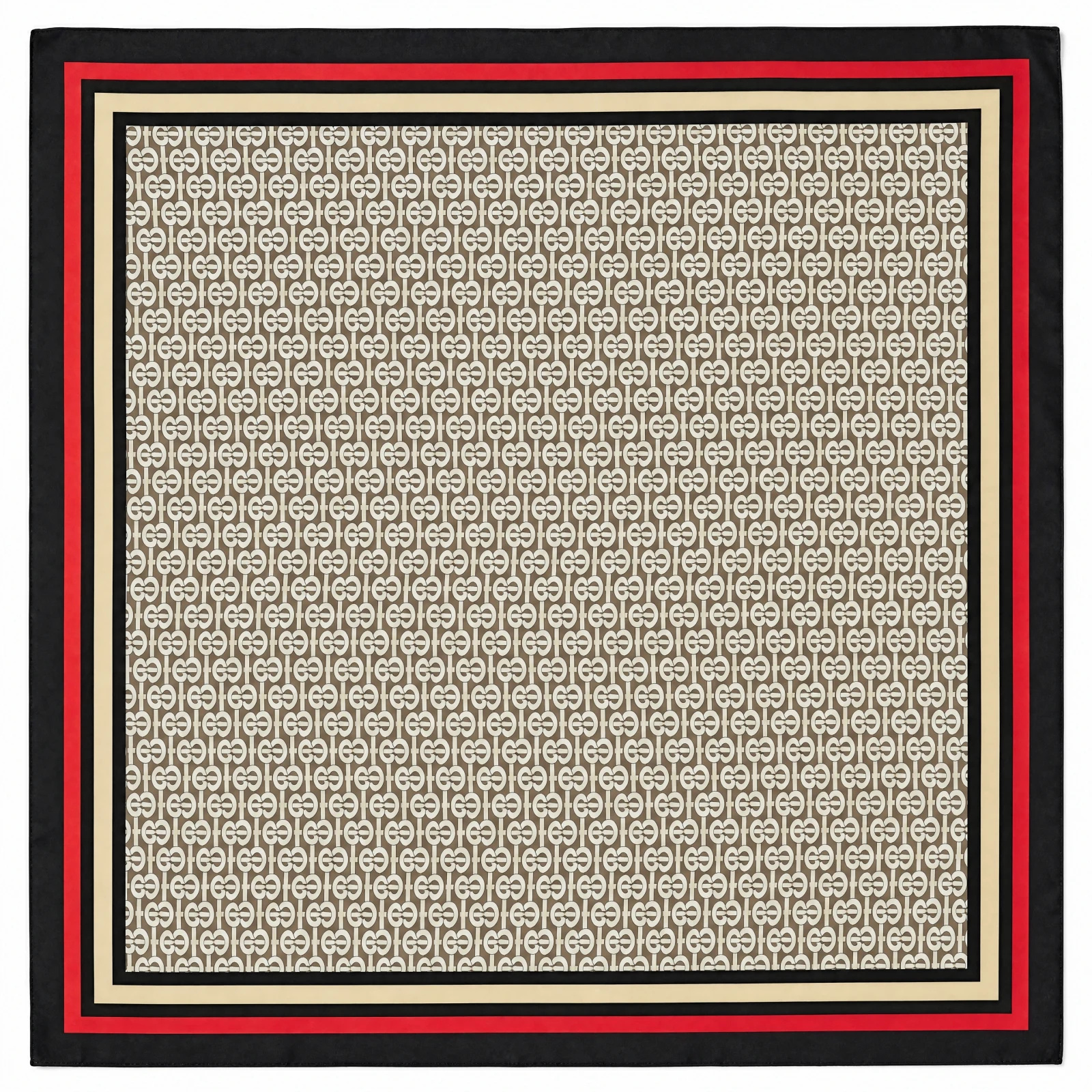 The Maison Monogram Signature Silk Scarf — Camel Beige Crimson Red & Black Monogra — accessories — VAUDRE numbered luxury