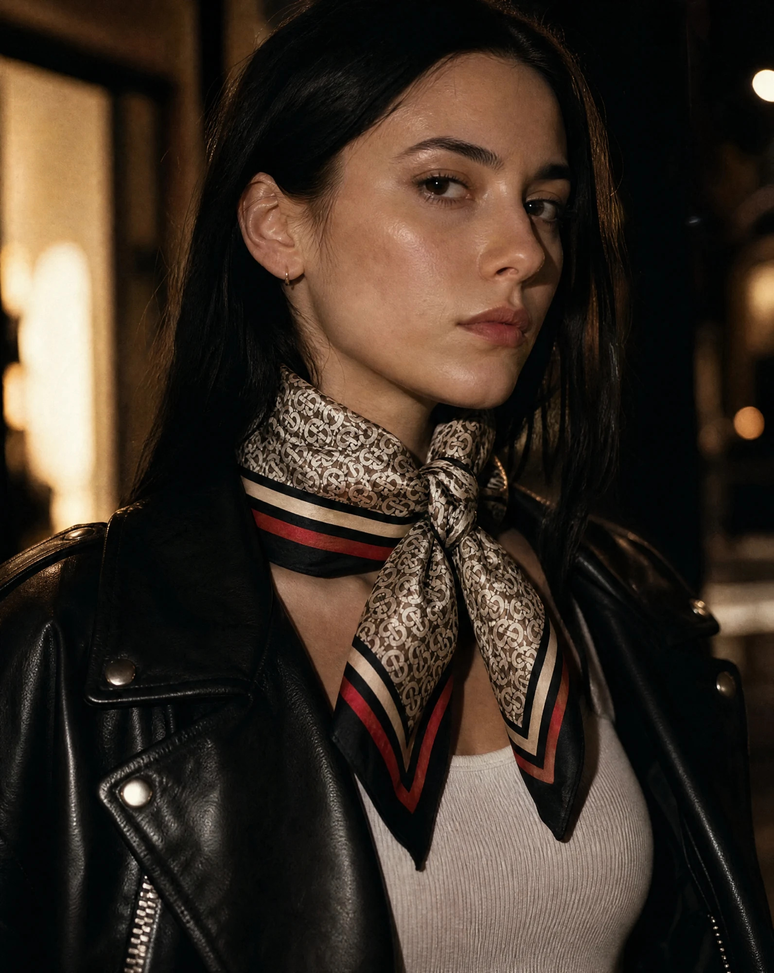 The Maison Monogram Signature Silk Scarf — Camel Beige Crimson Red & Black Monogra — accessories — VAUDRE numbered luxury — view 2