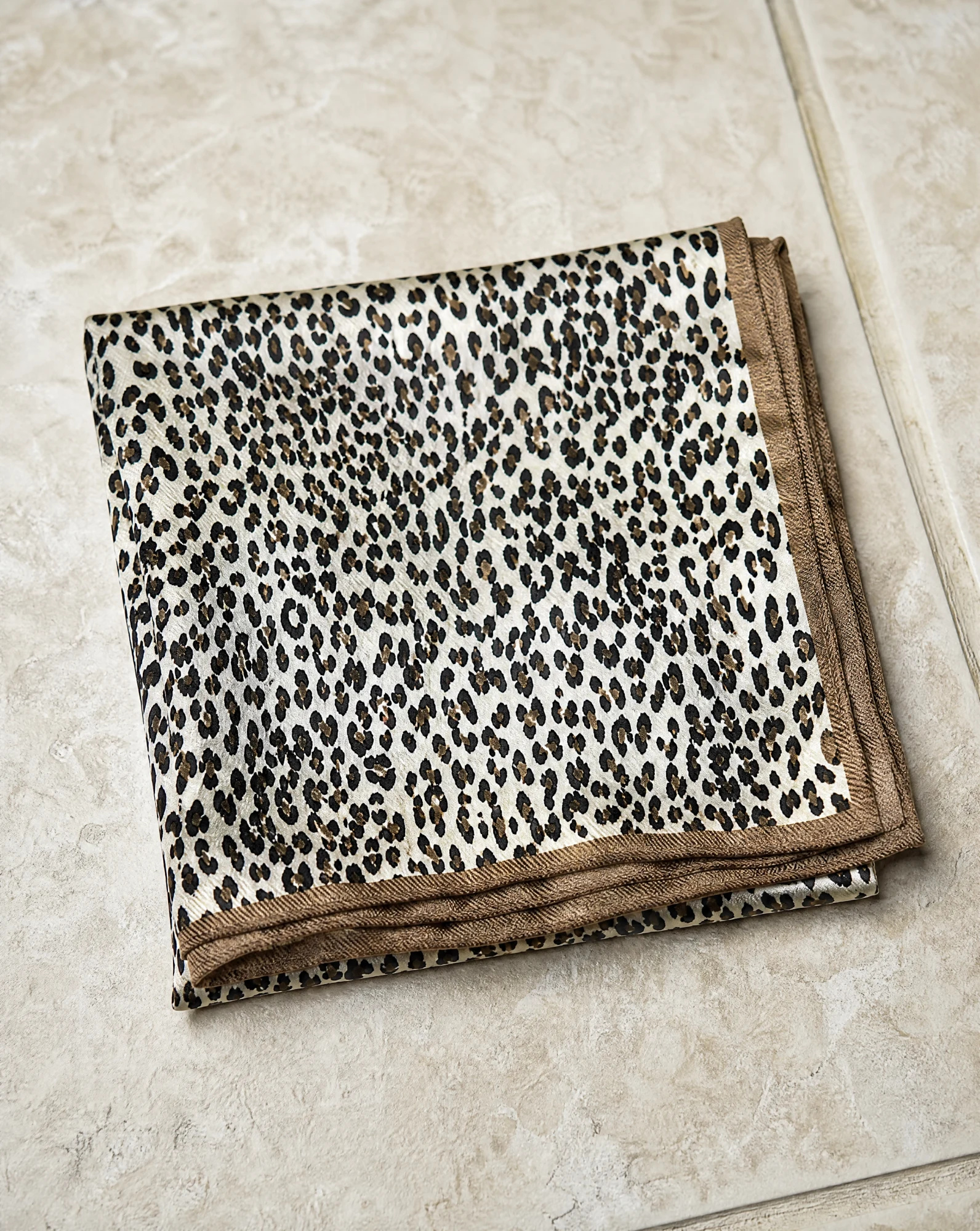 The Savannah Leopard Silk Scarf — Golden Tan Chocolate & Cream Leopard — accessories — VAUDRE numbered luxury — view 3