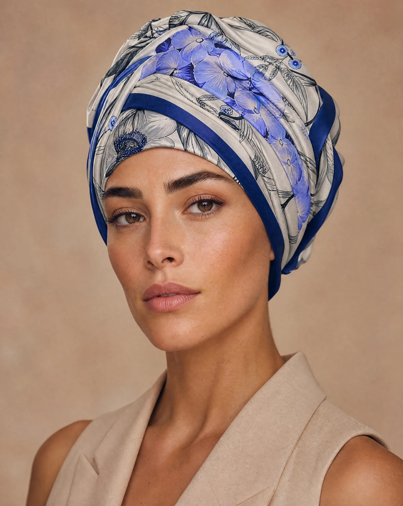 The Hydrangea Bloom Silk Scarf — Powder Blue Ivory & Sage Hydrangea Flor — accessories — VAUDRE numbered luxury — view 3