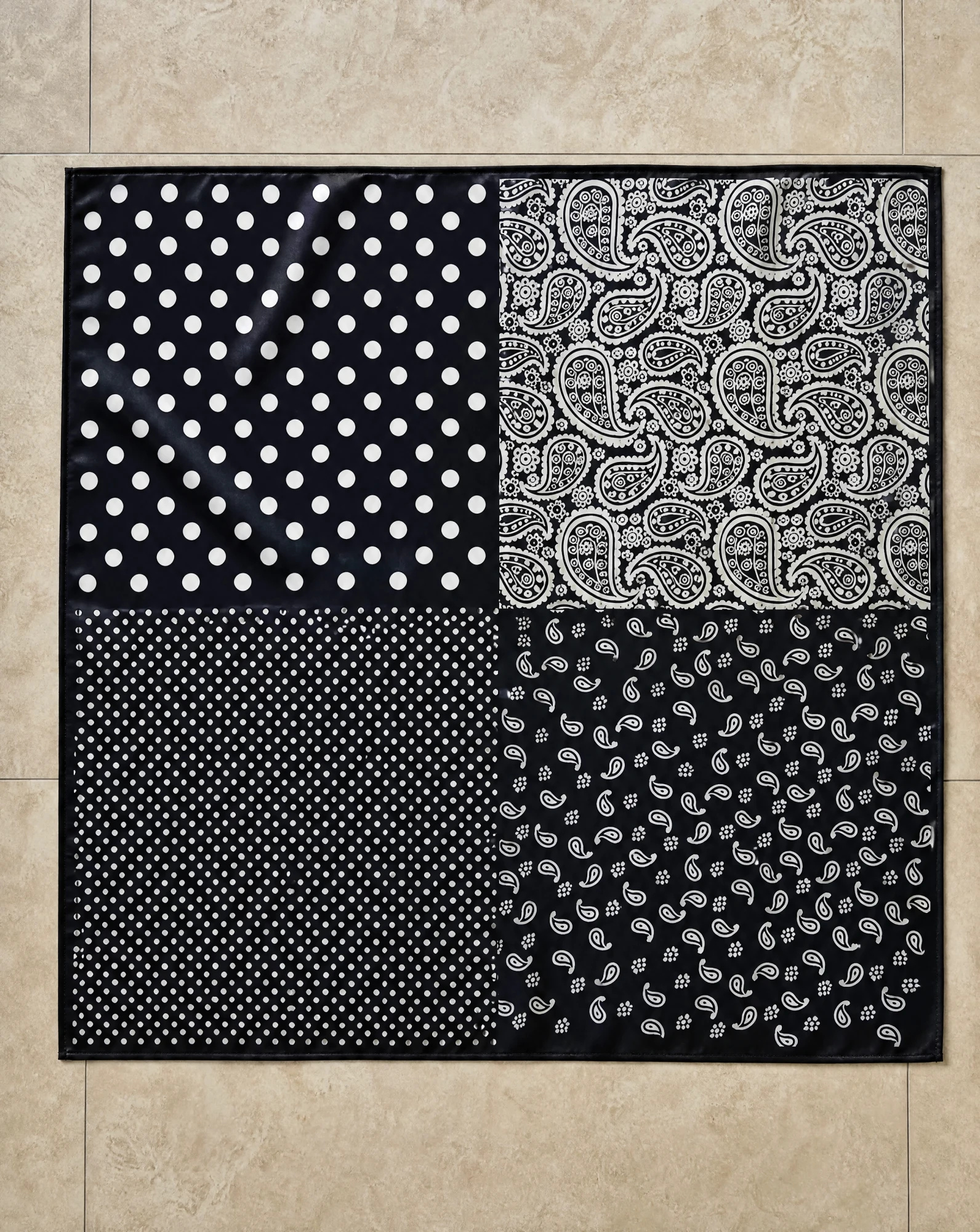 The Monochrome Bandana Patchwork Silk Scarf — Black & White Paisley Patchwork — accessories — VAUDRE numbered luxury