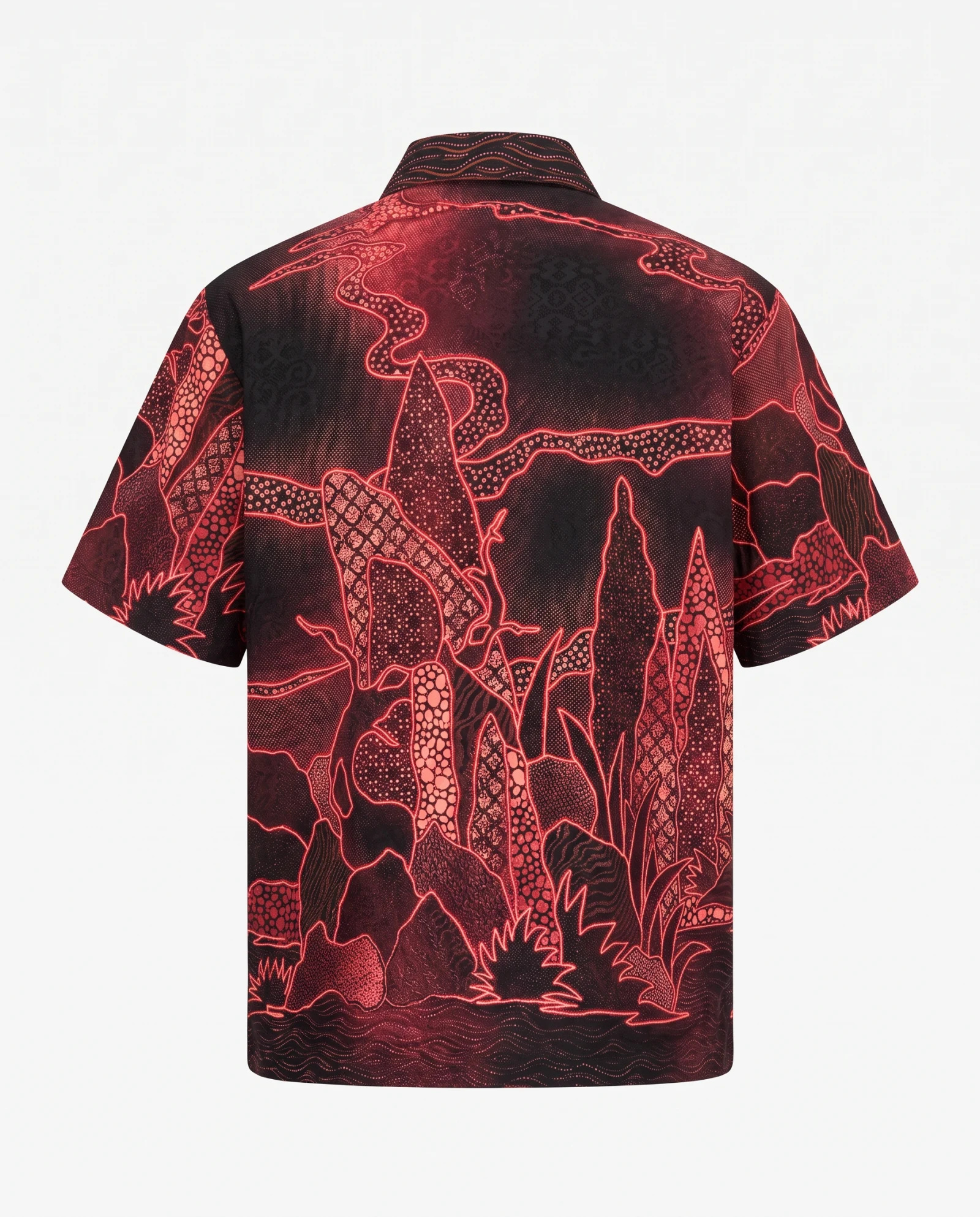 The Crimson Ember Batik Garden Short-Sleeve Shirt — Deep Black Crimson Red & Ember Ombre Ba — the printed t-shirts & shirts — VAUDRE numbered luxury — view 3