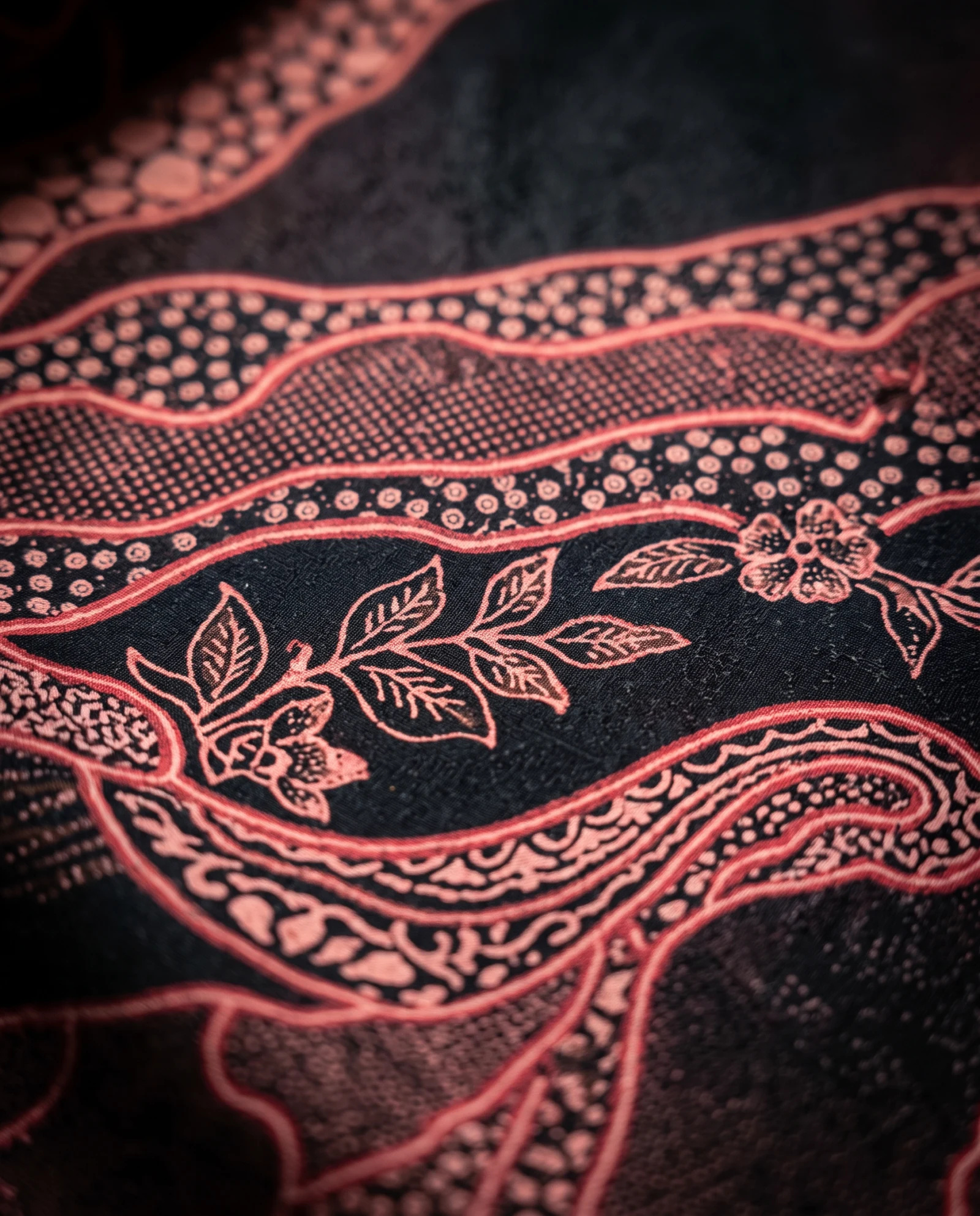 The Crimson Ember Batik Garden Short-Sleeve Shirt — Deep Black Crimson Red & Ember Ombre Ba — the printed t-shirts & shirts — VAUDRE numbered luxury — view 4