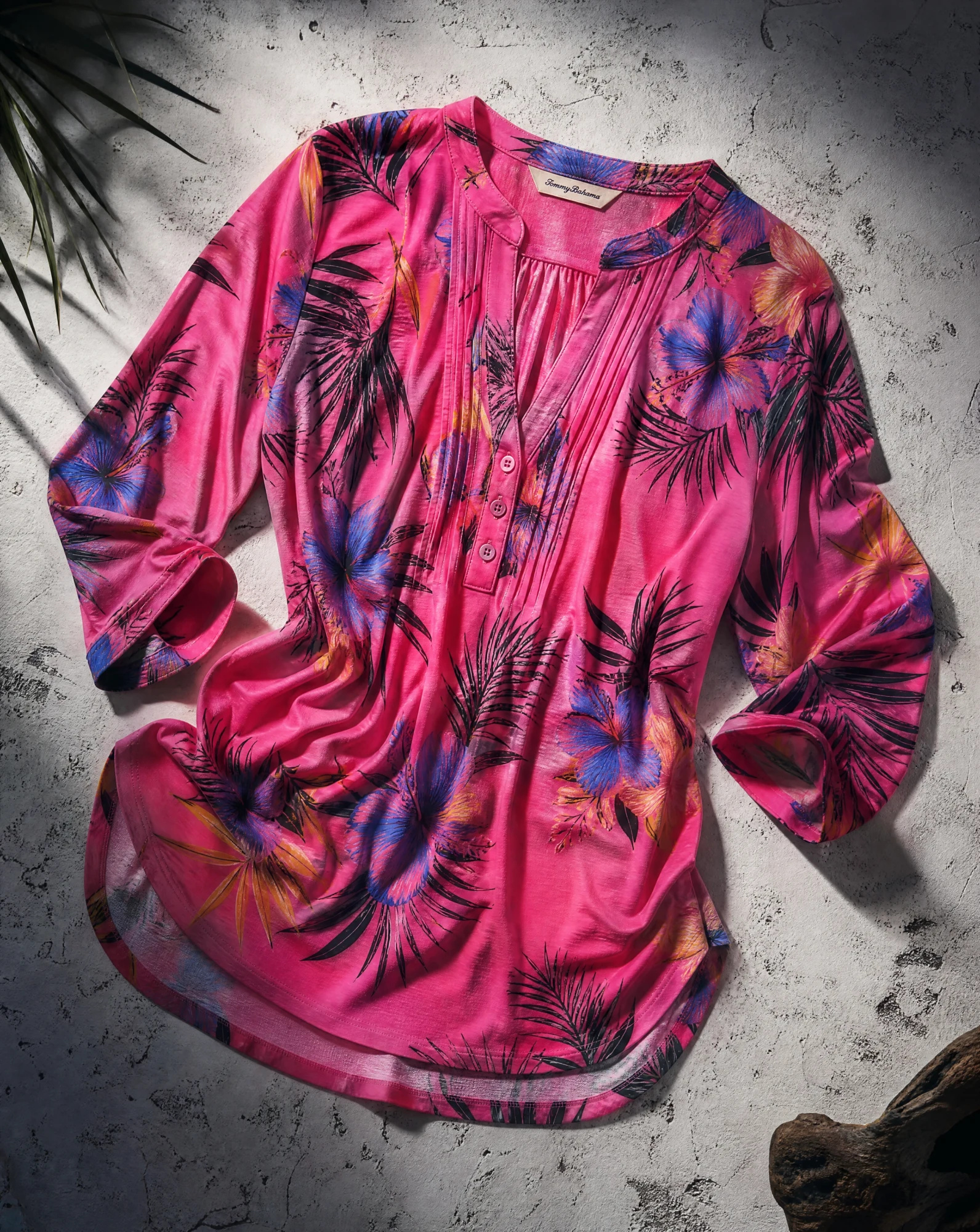 The Fuchsia Paradise Tropical Pintuck Blouse — Vibrant Fuchsia Pink Blue & Purple Trop — the blouses — VAUDRE numbered luxury — view 4