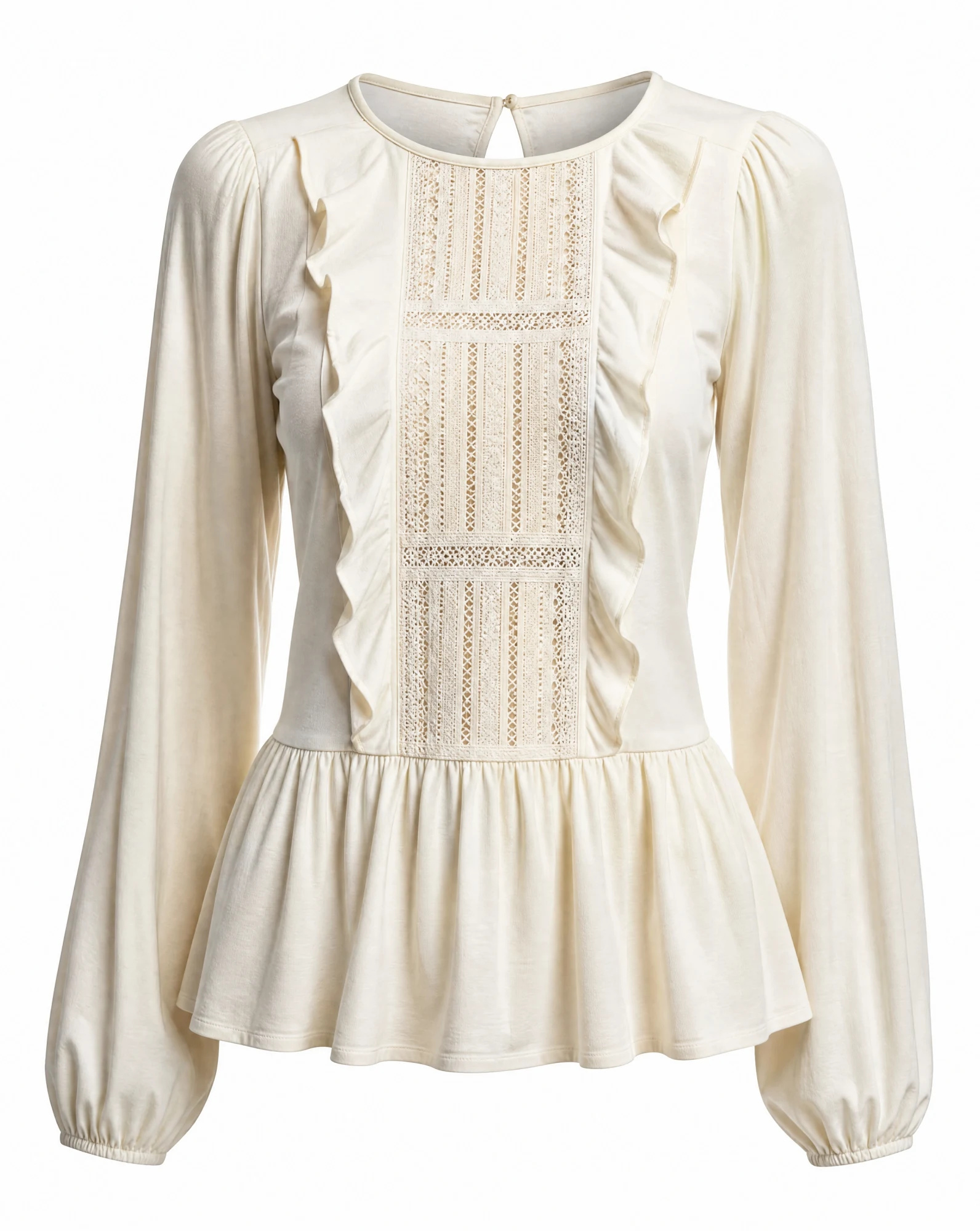 The Ivory Heirloom Lace Peplum Top — Soft Ivory Cream — the blouses — VAUDRE numbered luxury — view 3