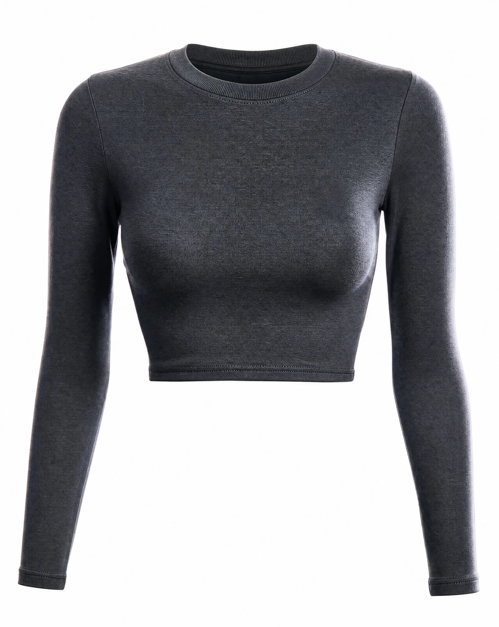 The Charcoal Essential Long-Sleeve Crop Top — Heather Charcoal Grey — crop tops — VAUDRE numbered luxury