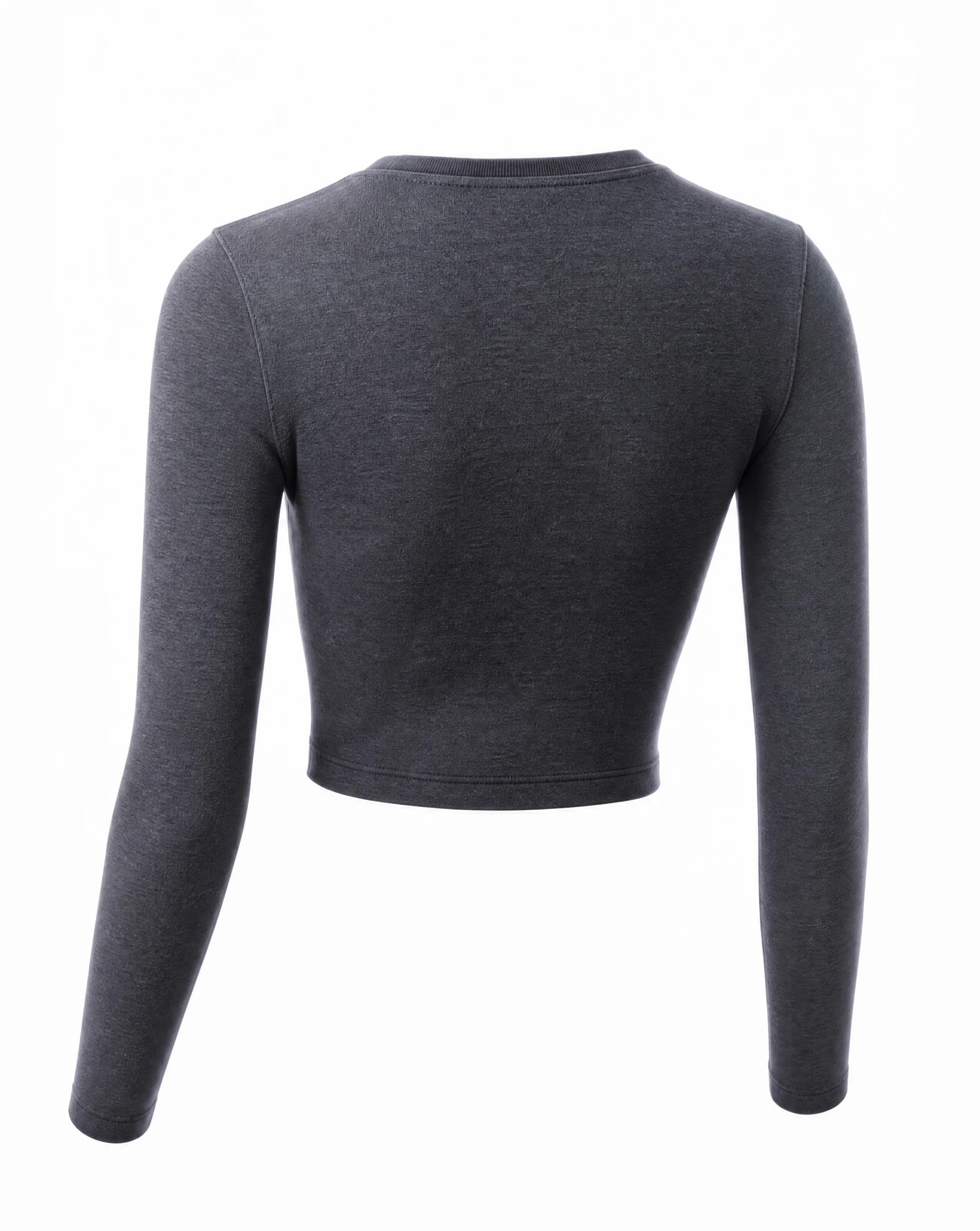 The Charcoal Essential Long-Sleeve Crop Top — Heather Charcoal Grey — crop tops — VAUDRE numbered luxury — view 3