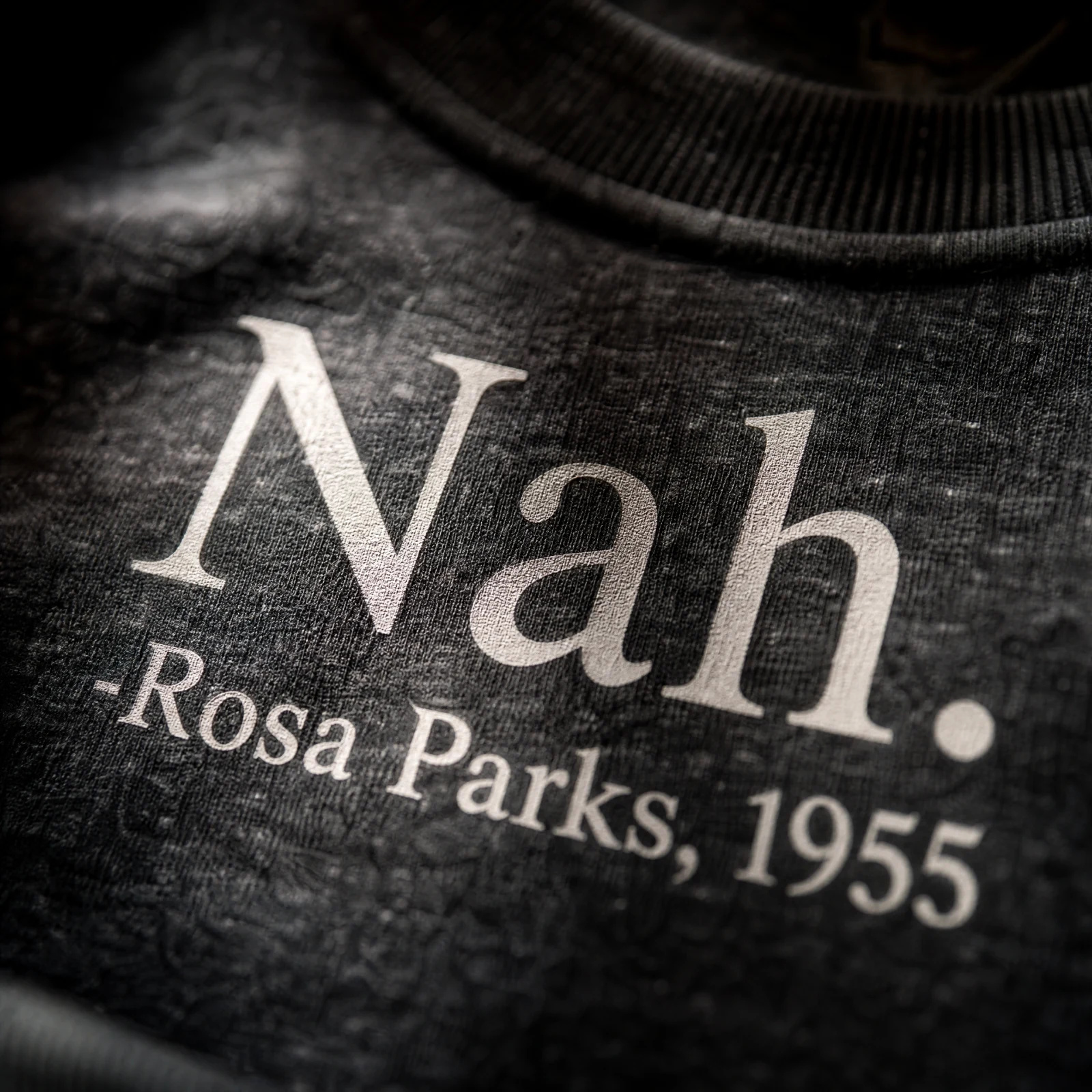 The Nah Statement Heather Graphic Tee — Heather Charcoal with Ivory Print — casual wear — VAUDRE numbered luxury — view 5