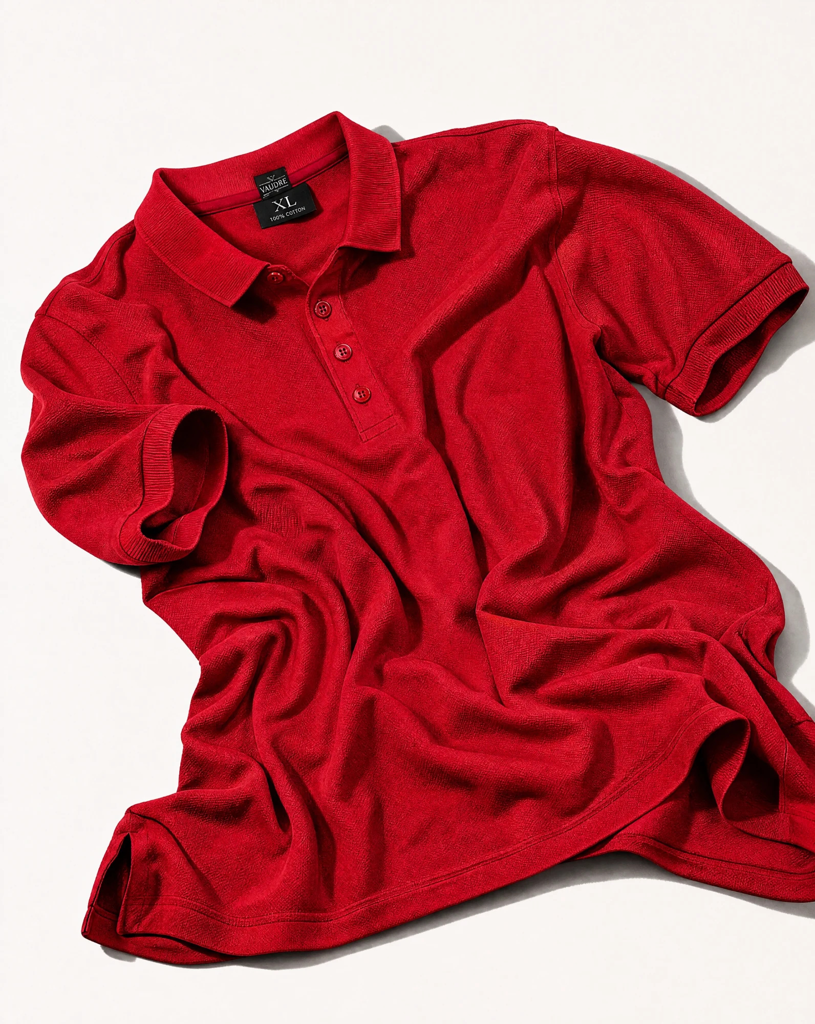 The Scarlet Classic Piqué Polo Shirt — Bold Scarlet Red — the polo edit — VAUDRE numbered luxury — view 4