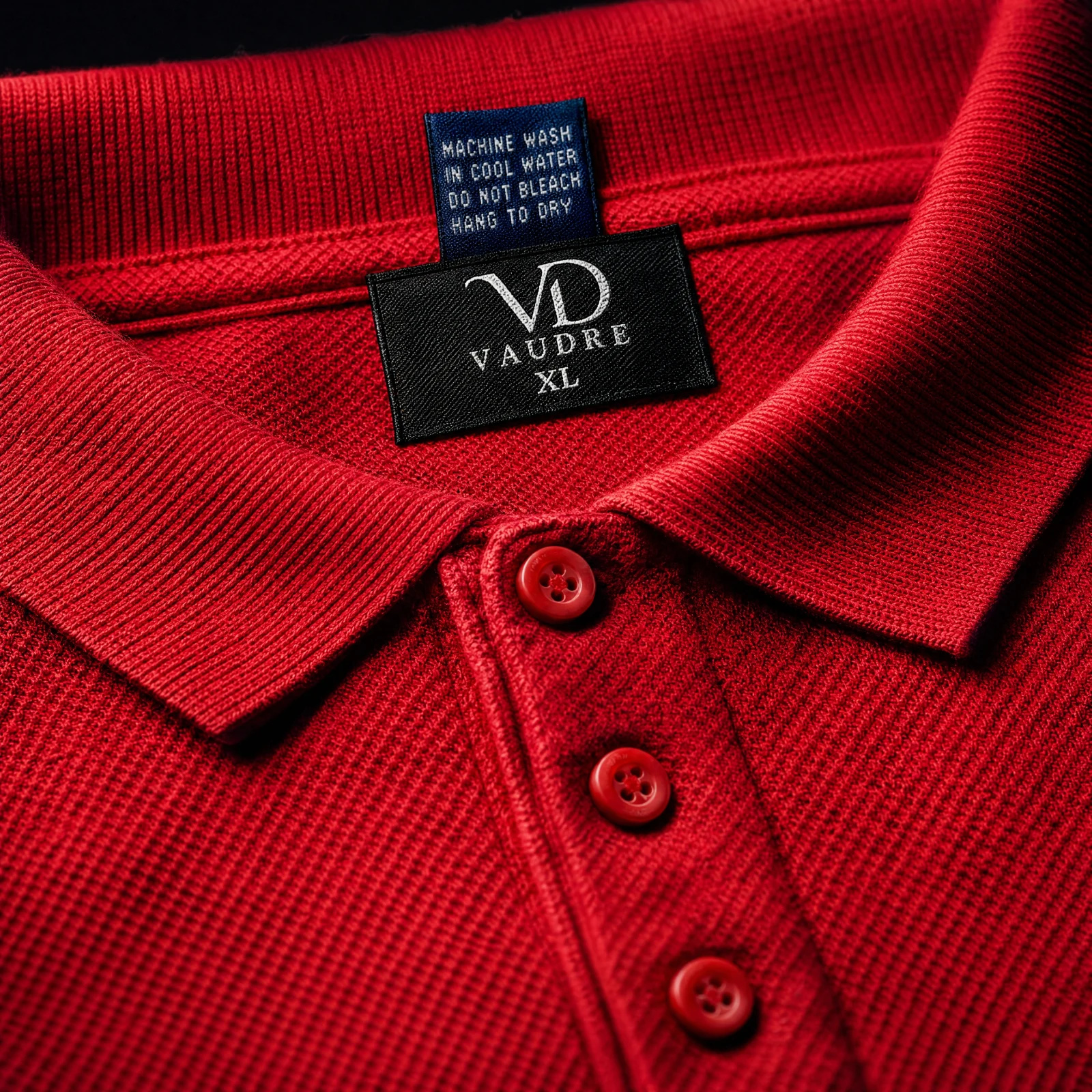 The Scarlet Classic Piqué Polo Shirt — Bold Scarlet Red — the polo edit — VAUDRE numbered luxury — view 5