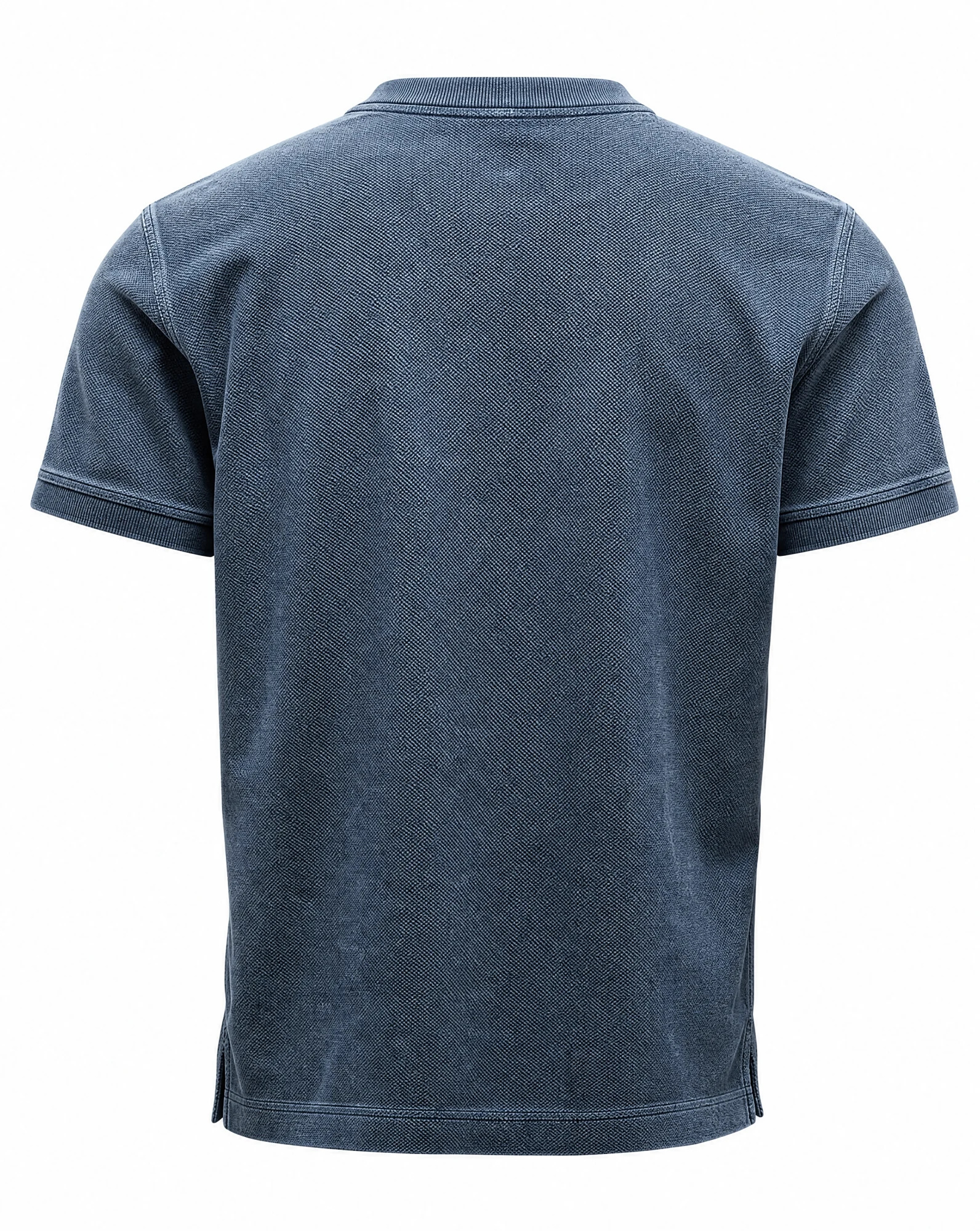 The Indigo Waffle-Knit Henley Tee — Washed Indigo Blue — the casual t-shirt — VAUDRE numbered luxury — view 3
