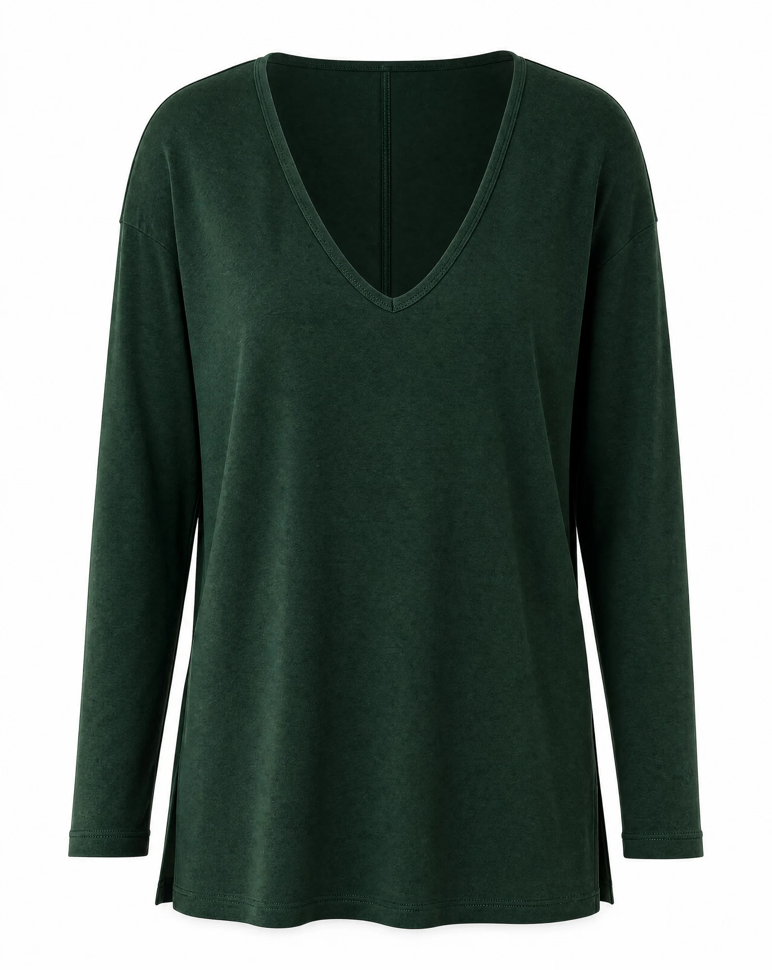The Forest Essential V-Neck Long-Sleeve Tee — Deep Forest Green — the blouses — VAUDRE numbered luxury — view 2