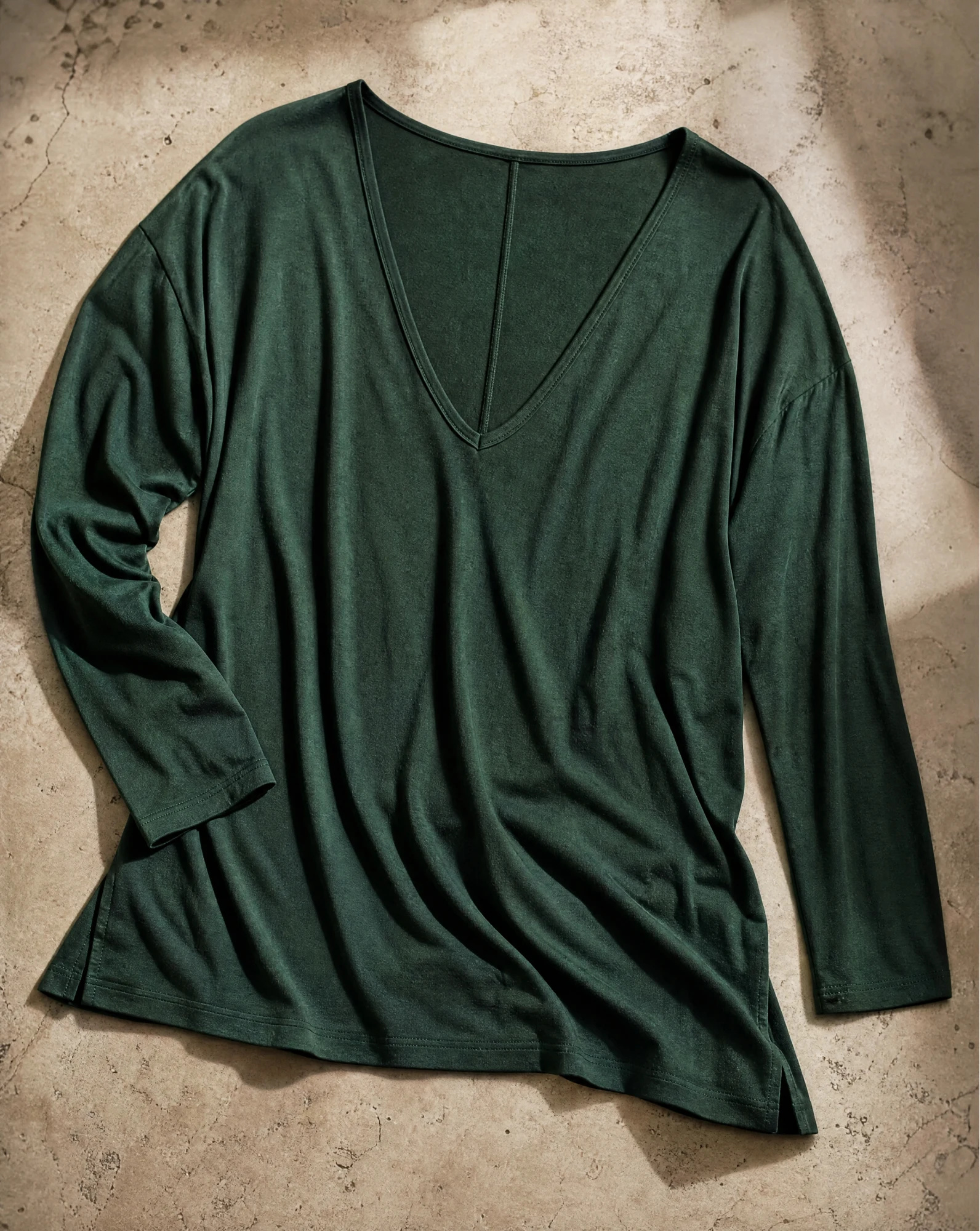 The Forest Essential V-Neck Long-Sleeve Tee — Deep Forest Green — the blouses — VAUDRE numbered luxury — view 4