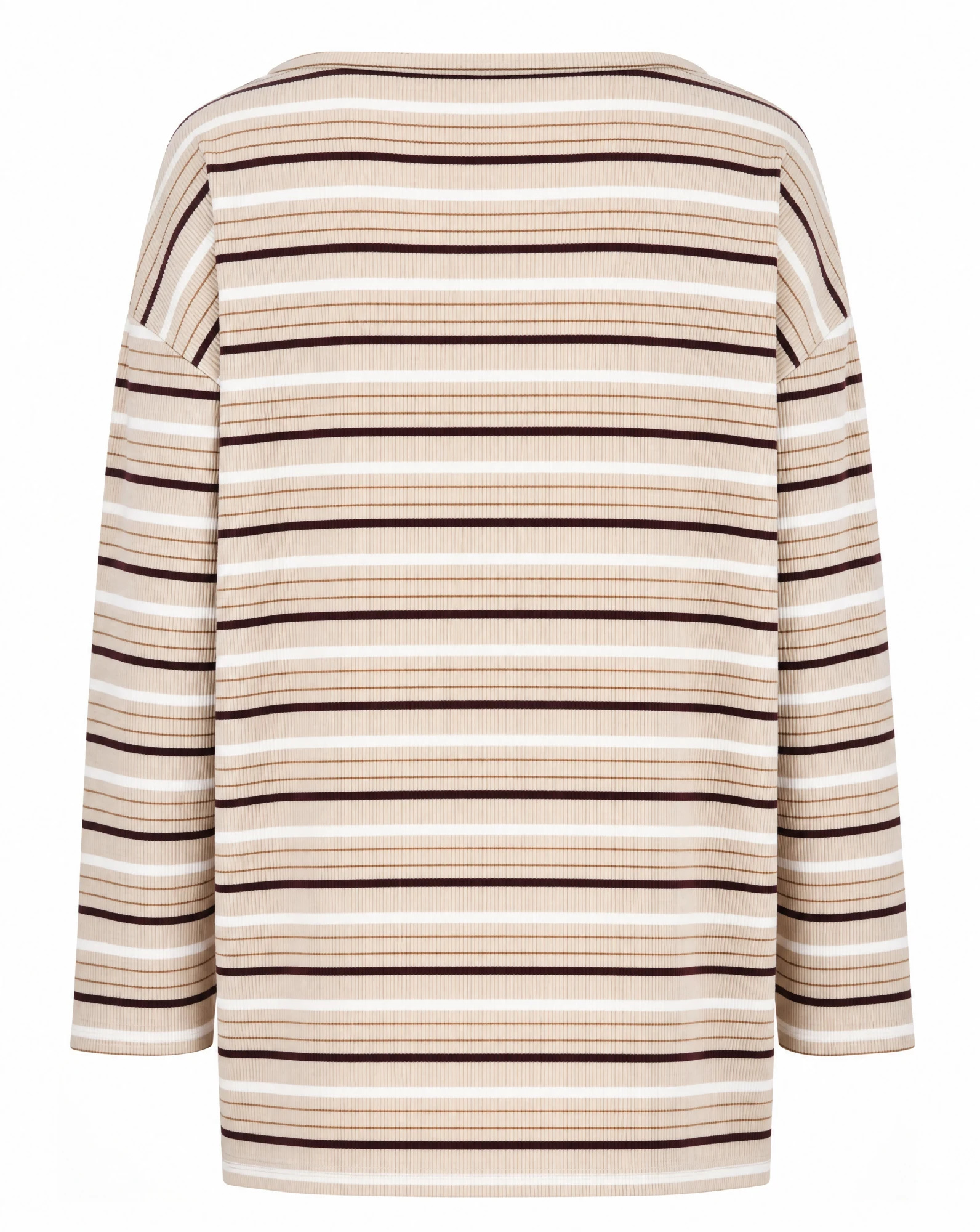 The Caramel Stripe Ribbed Boat-Neck Top — Caramel Beige & Chocolate Brown Stripe — the blouses — VAUDRE numbered luxury — view 3