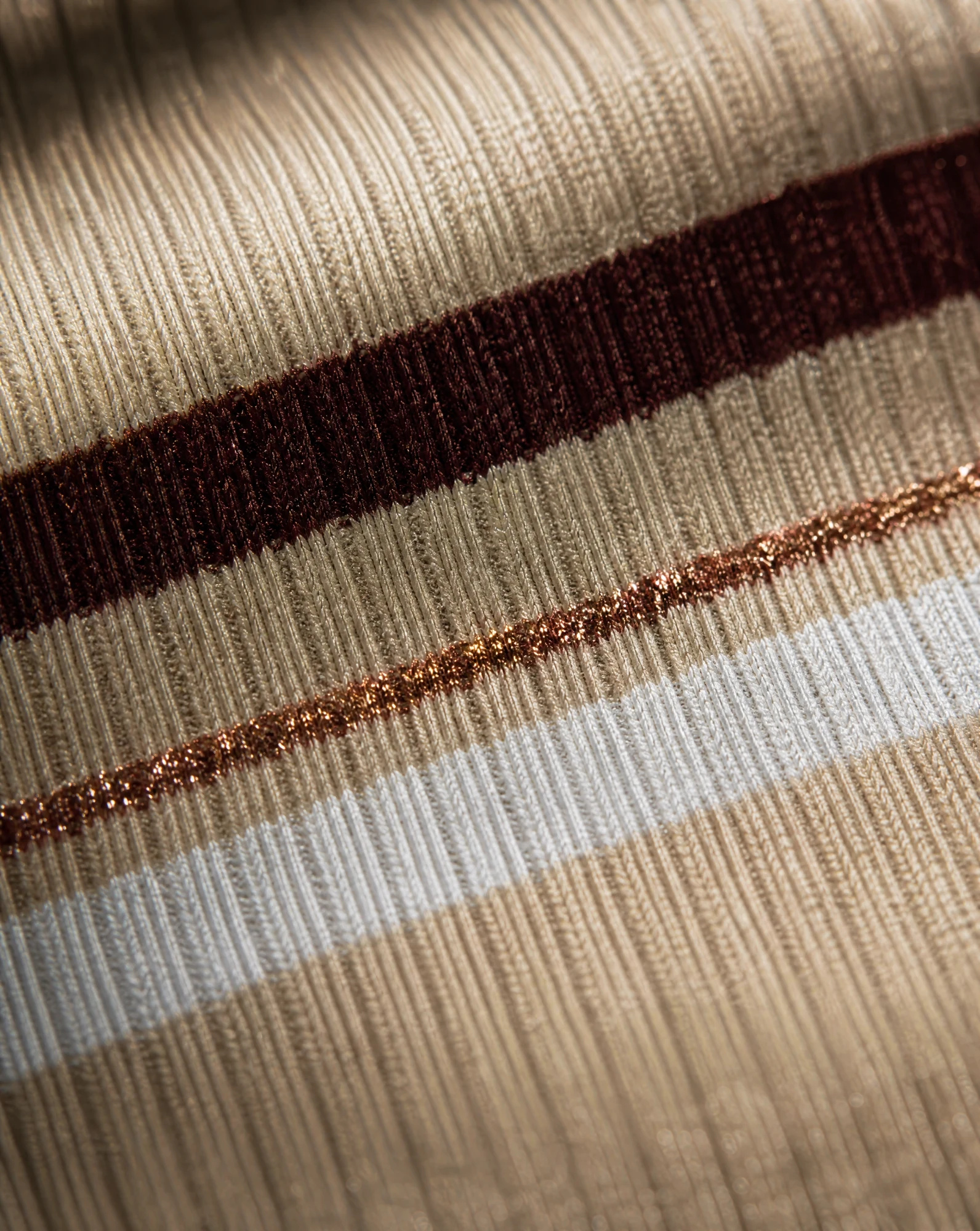 The Caramel Stripe Ribbed Boat-Neck Top — Caramel Beige & Chocolate Brown Stripe — the blouses — VAUDRE numbered luxury — view 5