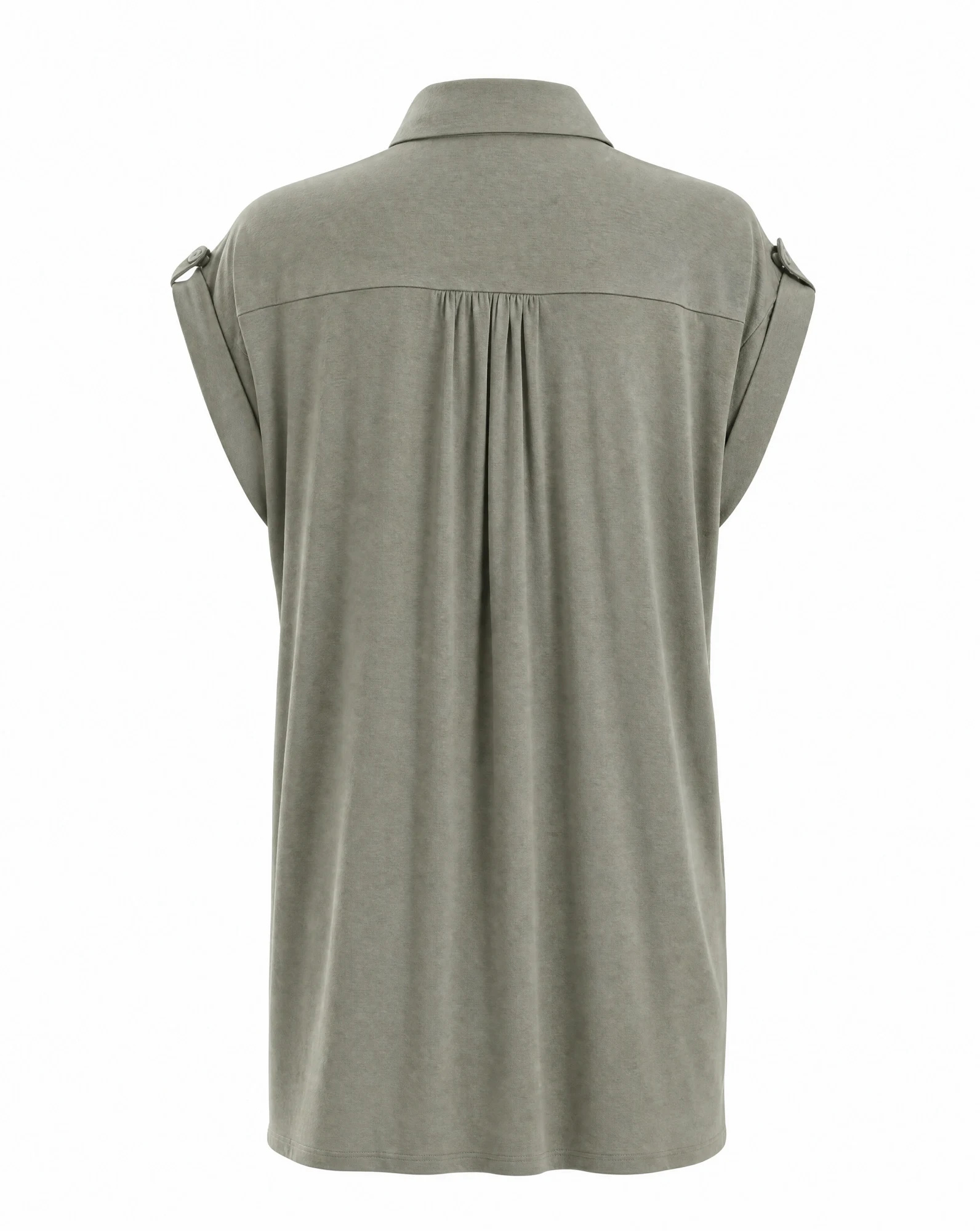 The Sage Garden Short-Sleeve Button Shirt — Soft Sage Green — the blouses — VAUDRE numbered luxury — view 3