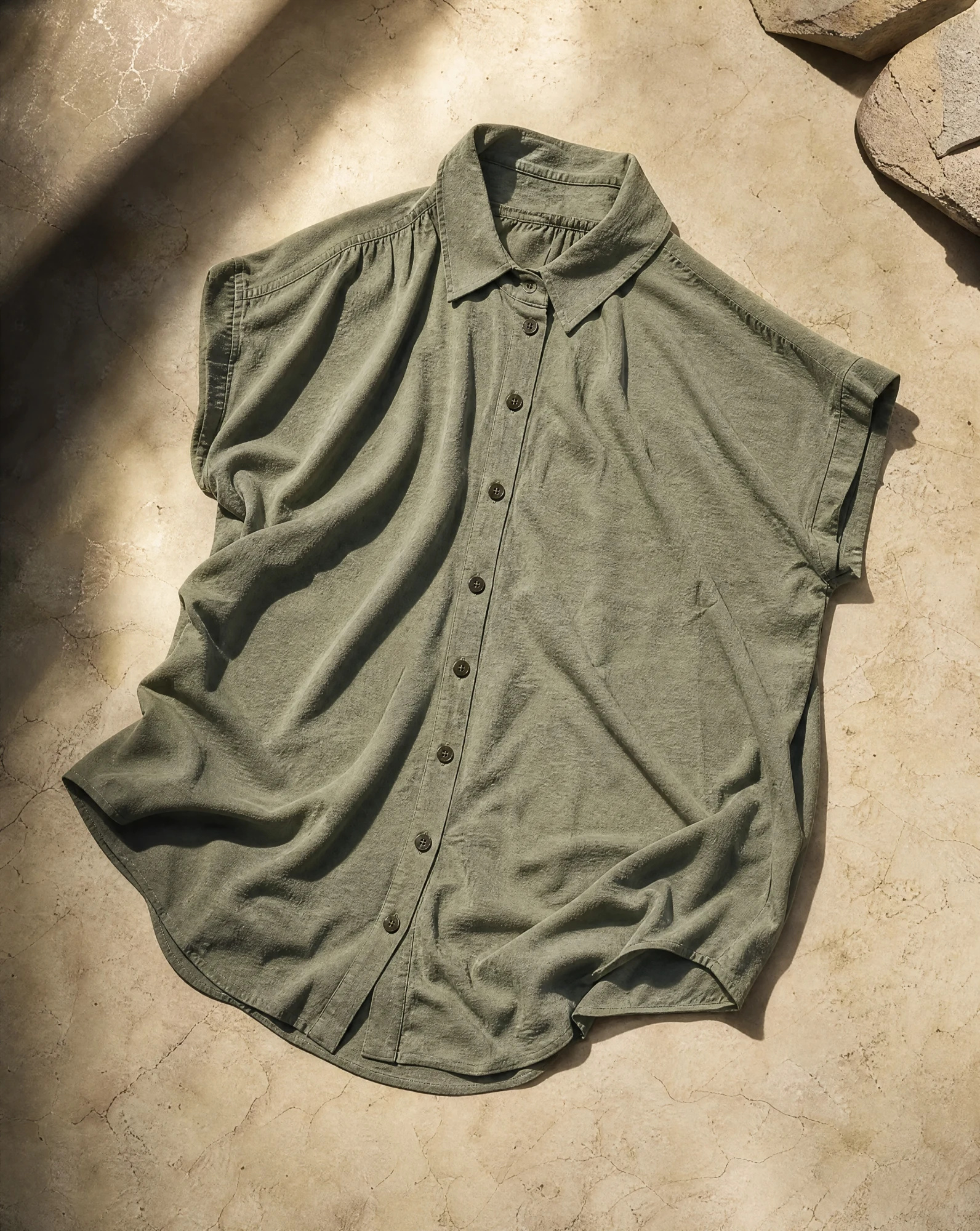 The Sage Garden Short-Sleeve Button Shirt — Soft Sage Green — the blouses — VAUDRE numbered luxury — view 4