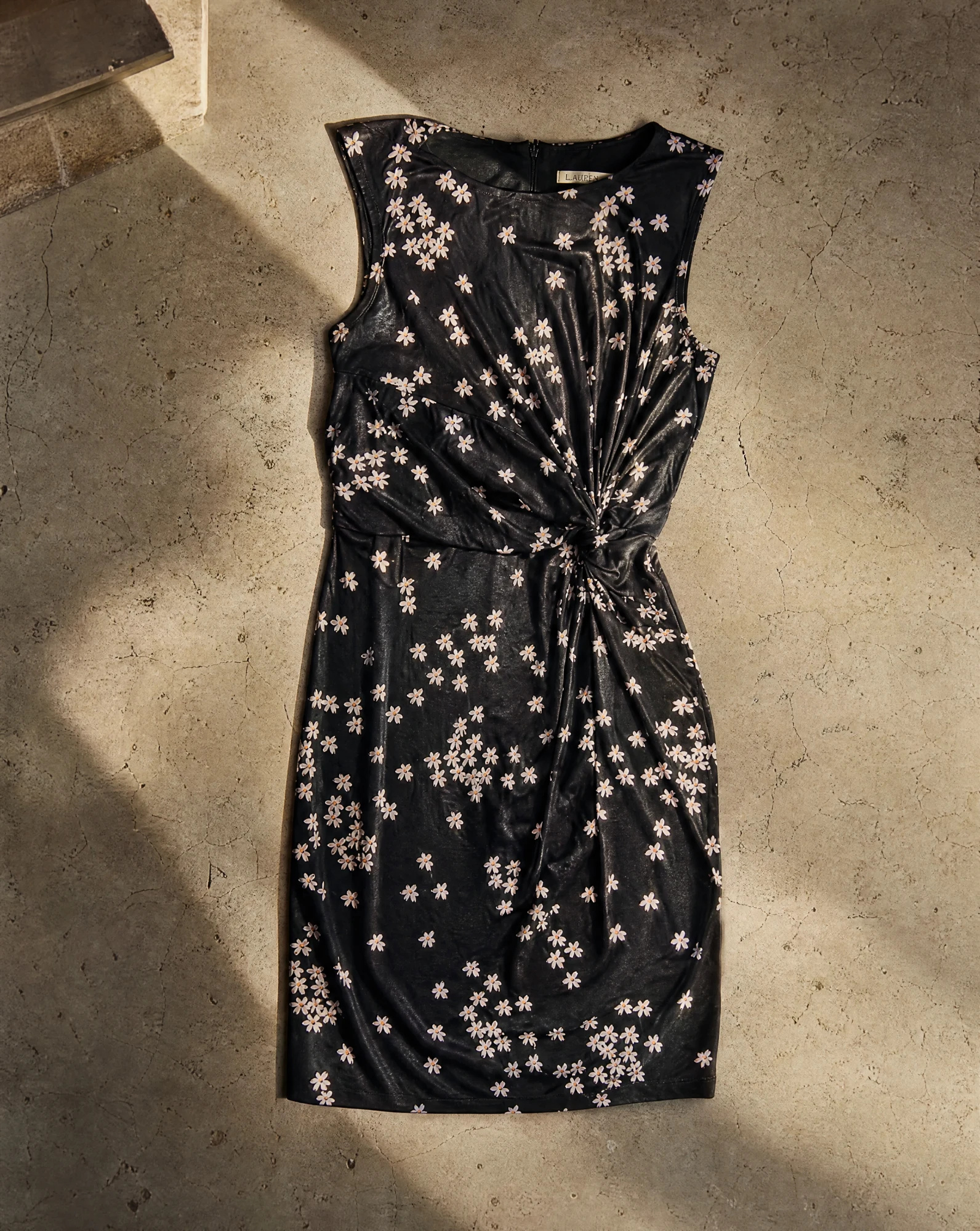 The Midnight Daisy Bodycon Mini Dress — Jet Black with Ivory Daisy Floral — party wear — VAUDRE numbered luxury — view 4