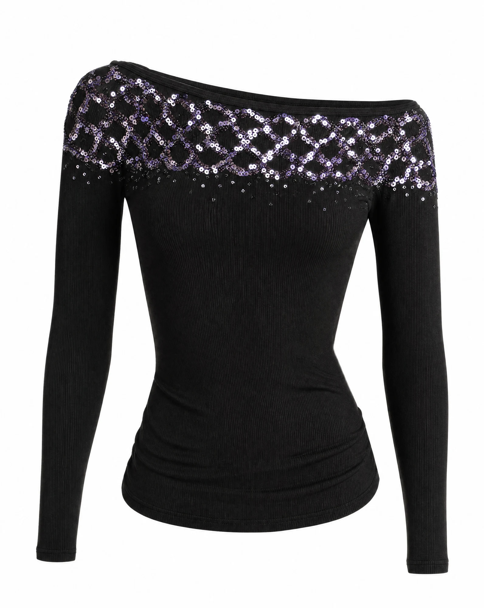 The Noir Sequin Off-Shoulder Statement Top — Jet Black with Sequin Shoulders — party wear — VAUDRE numbered luxury
