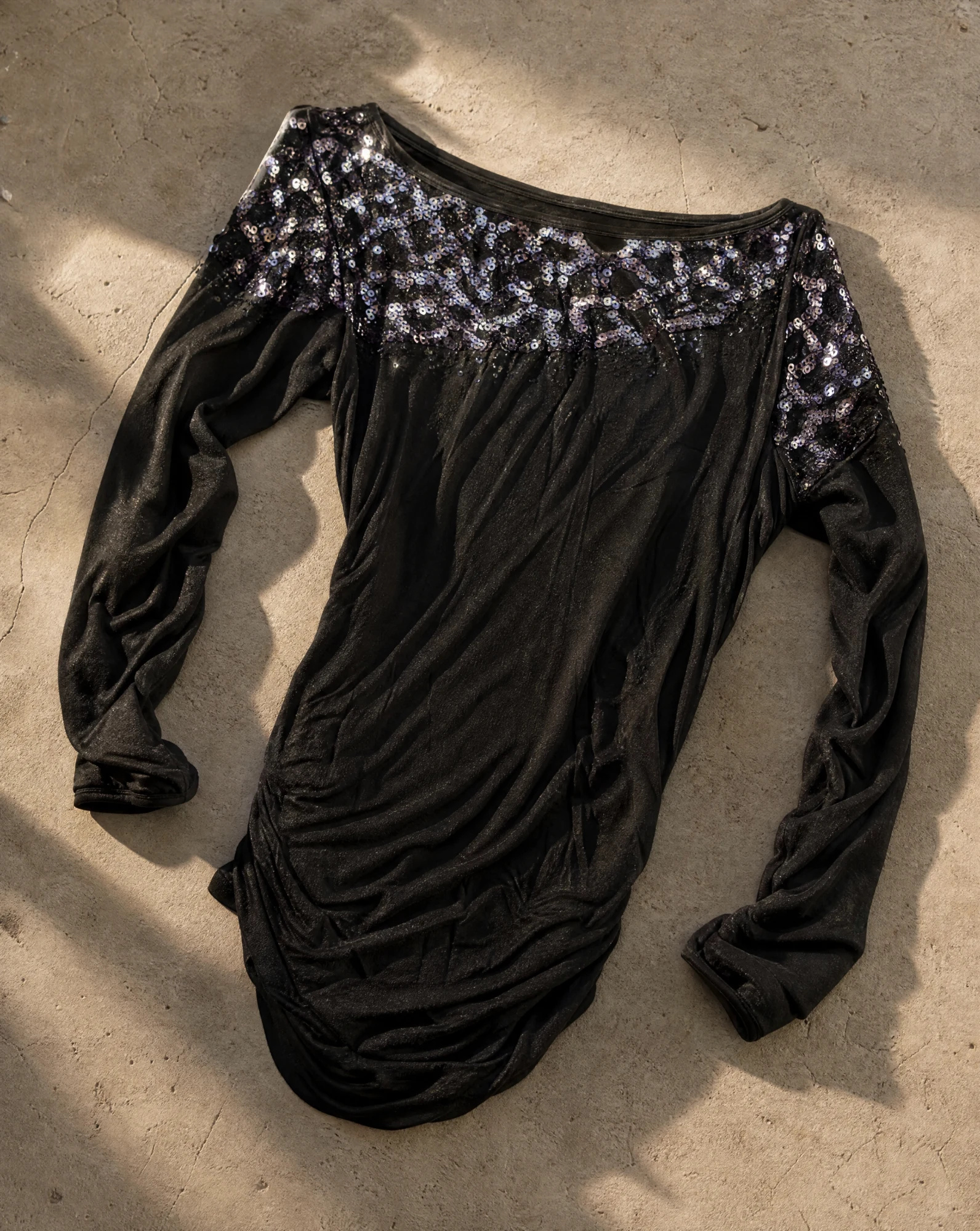 The Noir Sequin Off-Shoulder Statement Top — Jet Black with Sequin Shoulders — party wear — VAUDRE numbered luxury — view 4