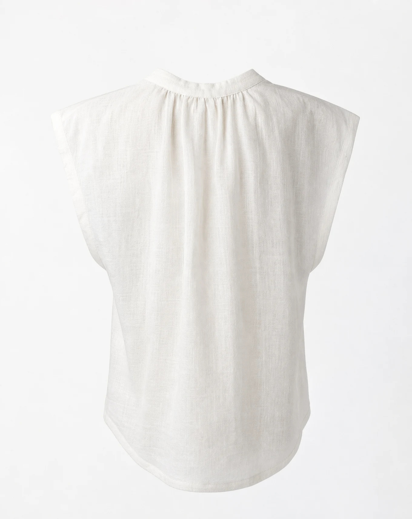 The Ivory Linen Band-Collar Sleeveless Top — Soft Ivory White — the blouses — VAUDRE numbered luxury — view 3