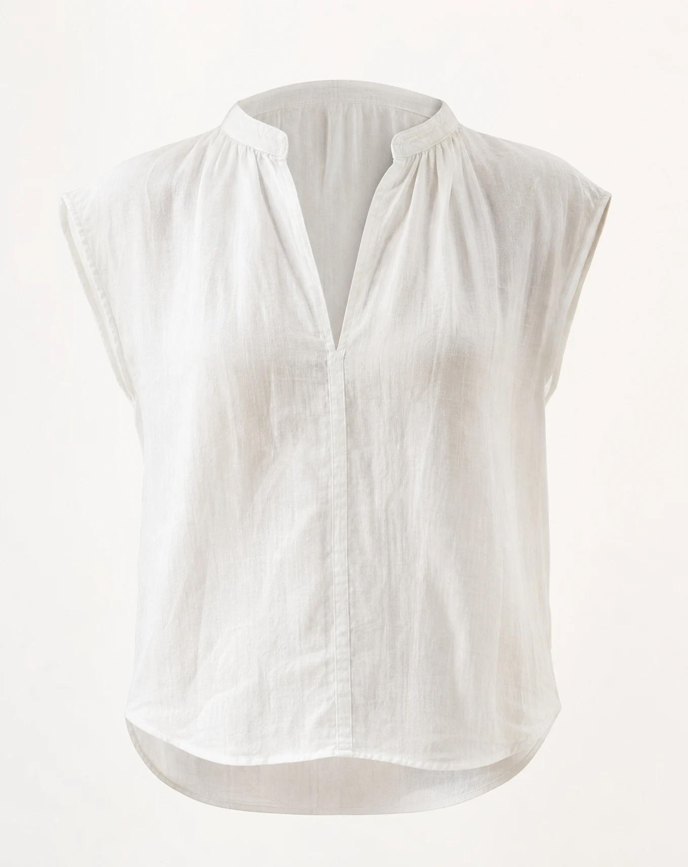 The Ivory Linen Band-Collar Sleeveless Top — Soft Ivory White — the blouses — VAUDRE numbered luxury