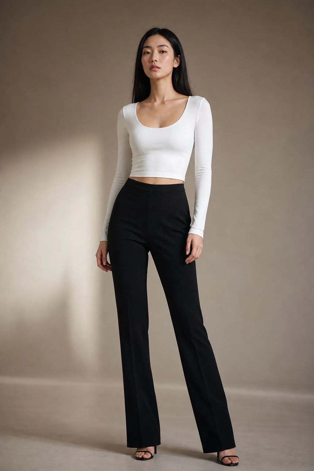 The Ivory Second-Skin Long-Sleeve Crop Top — Pure Ivory White — crop tops — VAUDRE numbered luxury — view 2