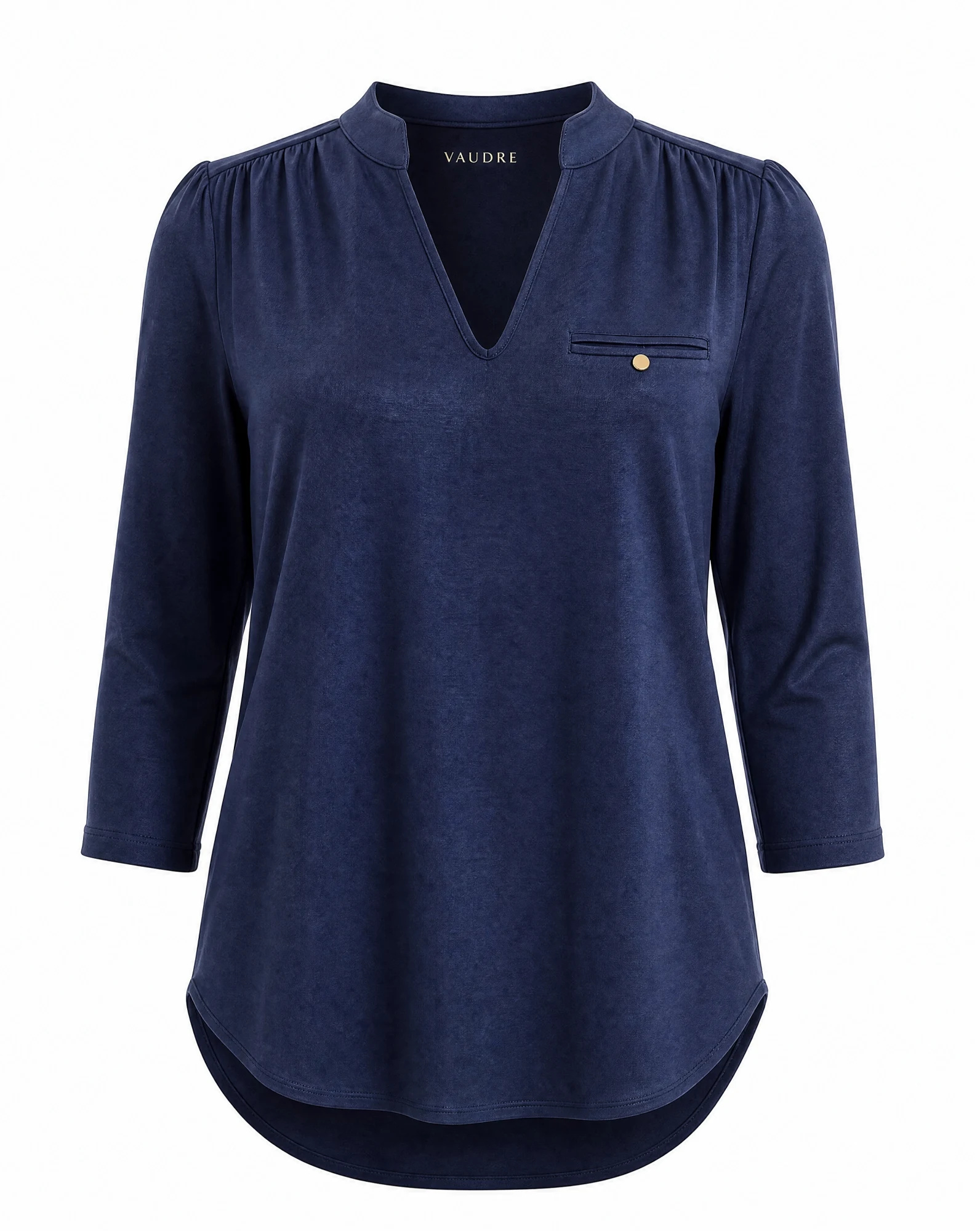 The Midnight Navy Mandarin-Collar Tunic Top — Deep Midnight Navy — the blouses — VAUDRE numbered luxury