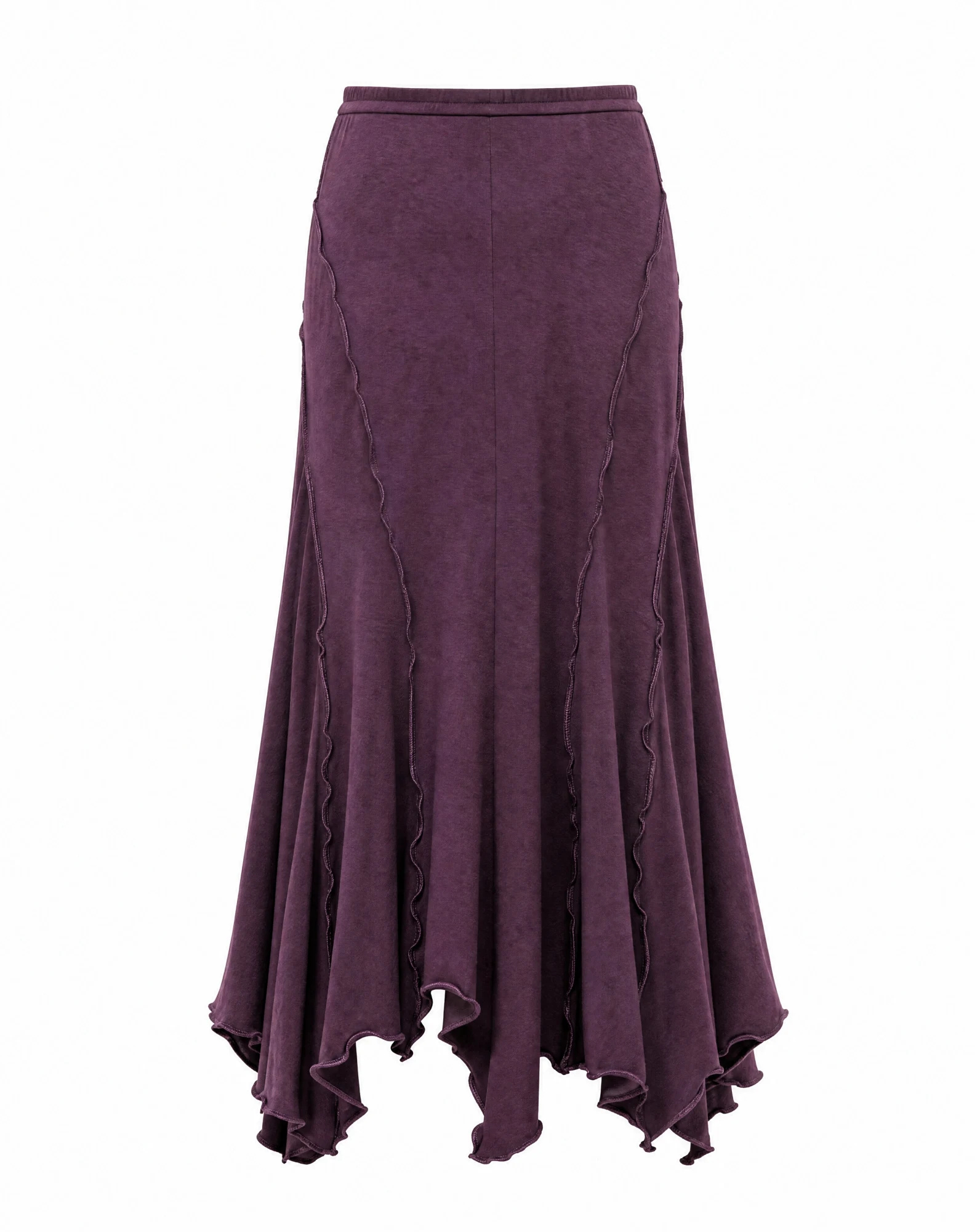 The Plum Reverie Handkerchief-Hem Midi Skirt — Washed Deep Plum — the skirts — VAUDRE numbered luxury