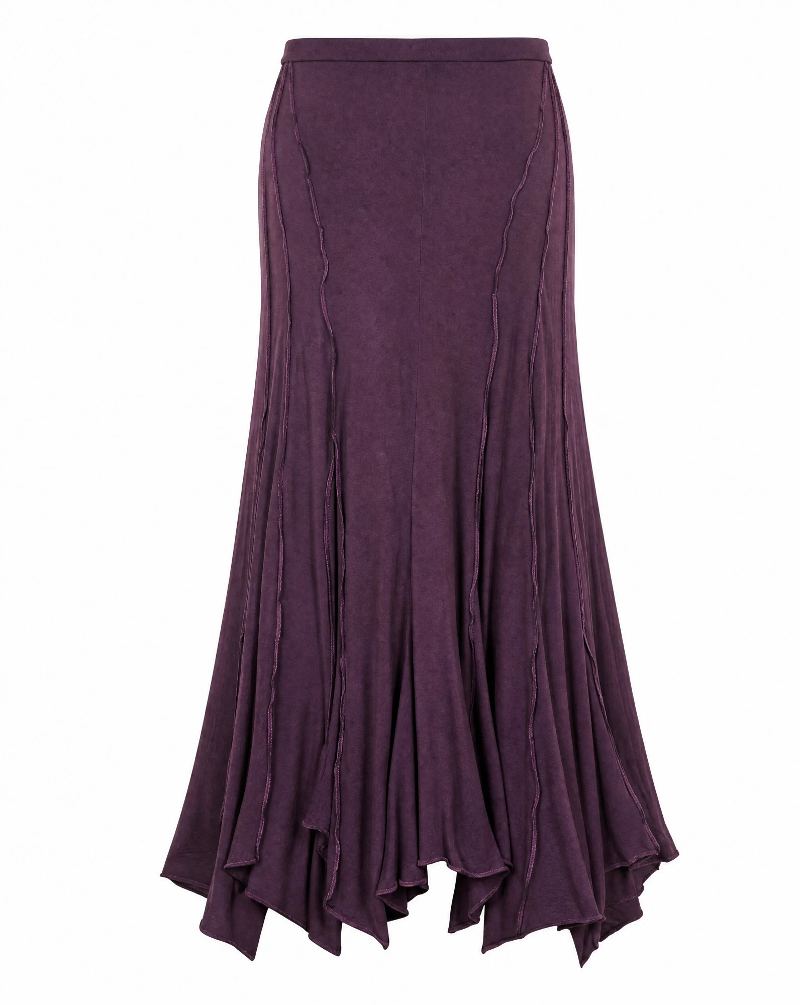 The Plum Reverie Handkerchief-Hem Midi Skirt — Washed Deep Plum — the skirts — VAUDRE numbered luxury — view 3