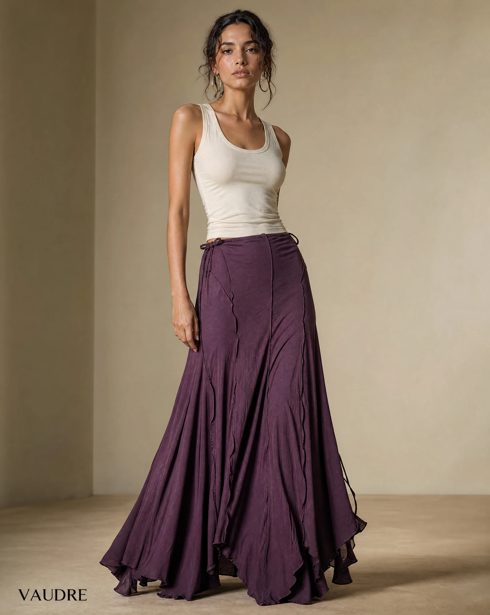 The Plum Reverie Handkerchief-Hem Midi Skirt — Washed Deep Plum — the skirts — VAUDRE numbered luxury — view 2