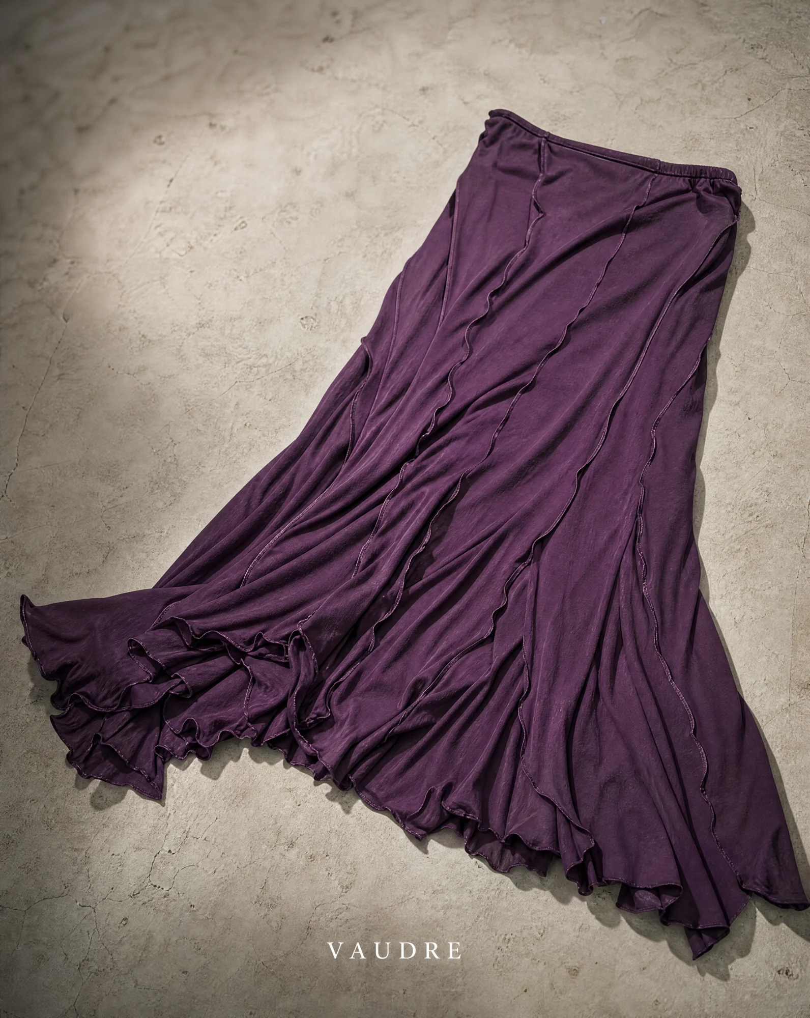 The Plum Reverie Handkerchief-Hem Midi Skirt — Washed Deep Plum — the skirts — VAUDRE numbered luxury — view 4