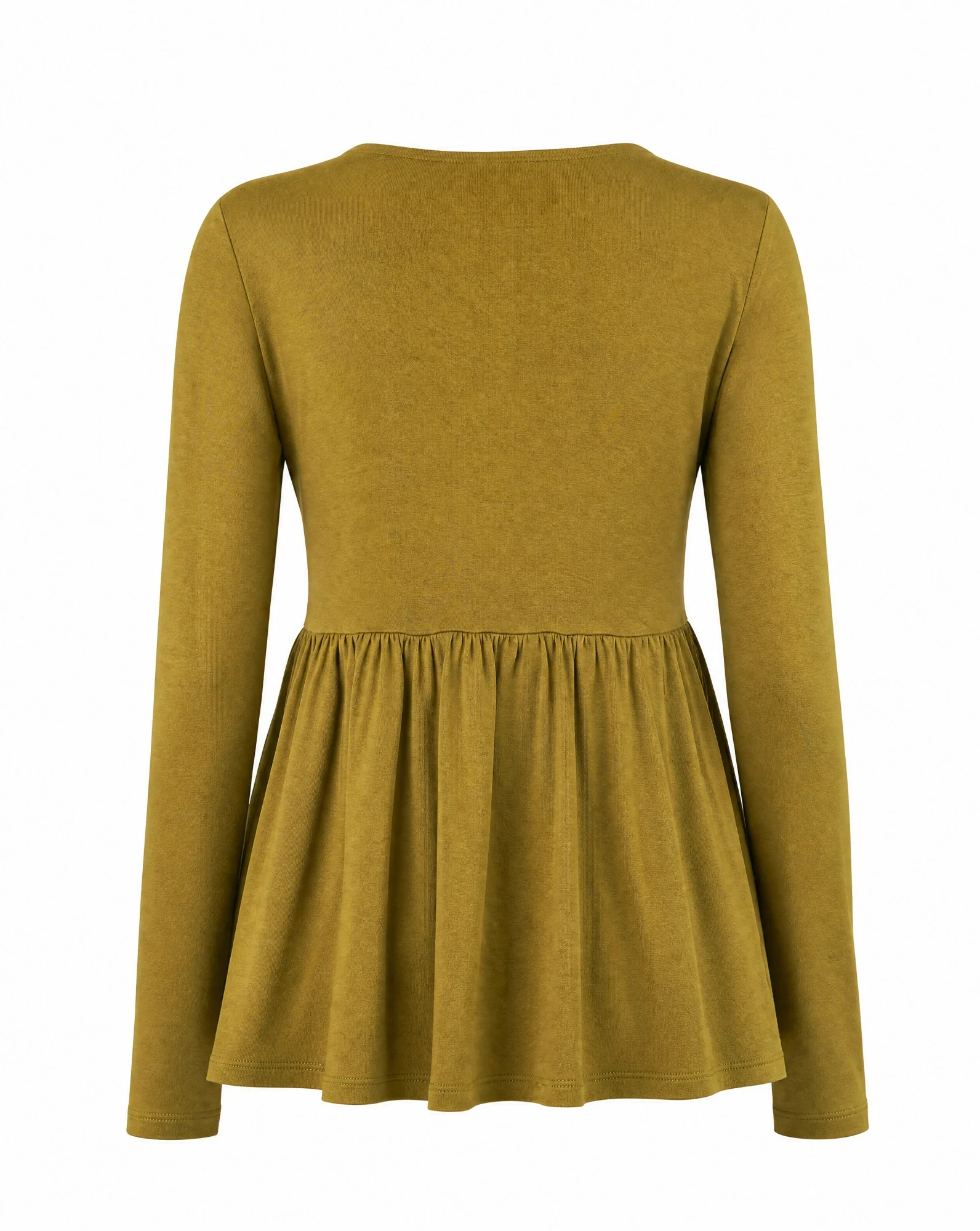 The Olive Grove Peplum Long-Sleeve Top — Warm Olive Mustard — the blouses — VAUDRE numbered luxury — view 3