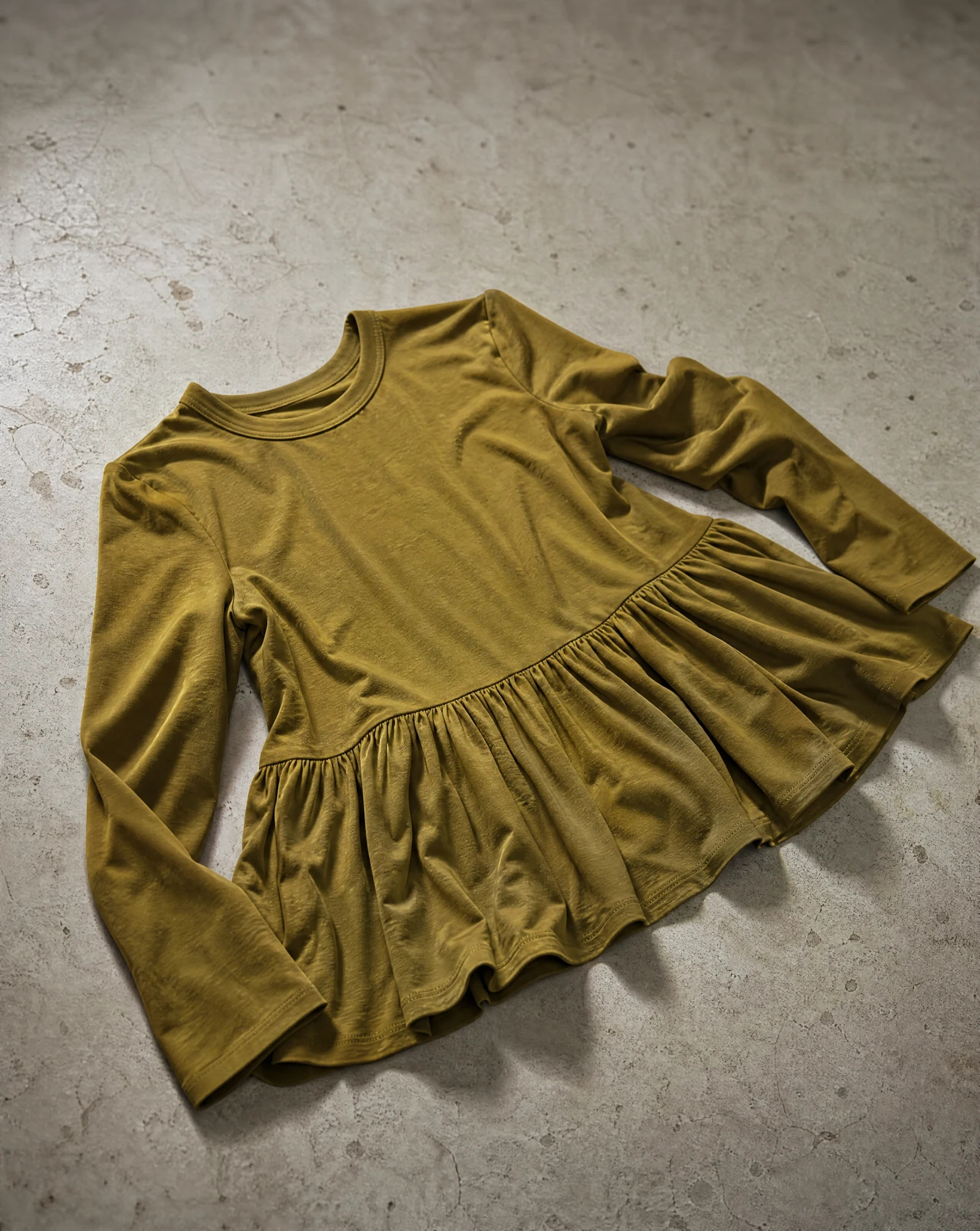 The Olive Grove Peplum Long-Sleeve Top — Warm Olive Mustard — the blouses — VAUDRE numbered luxury — view 5