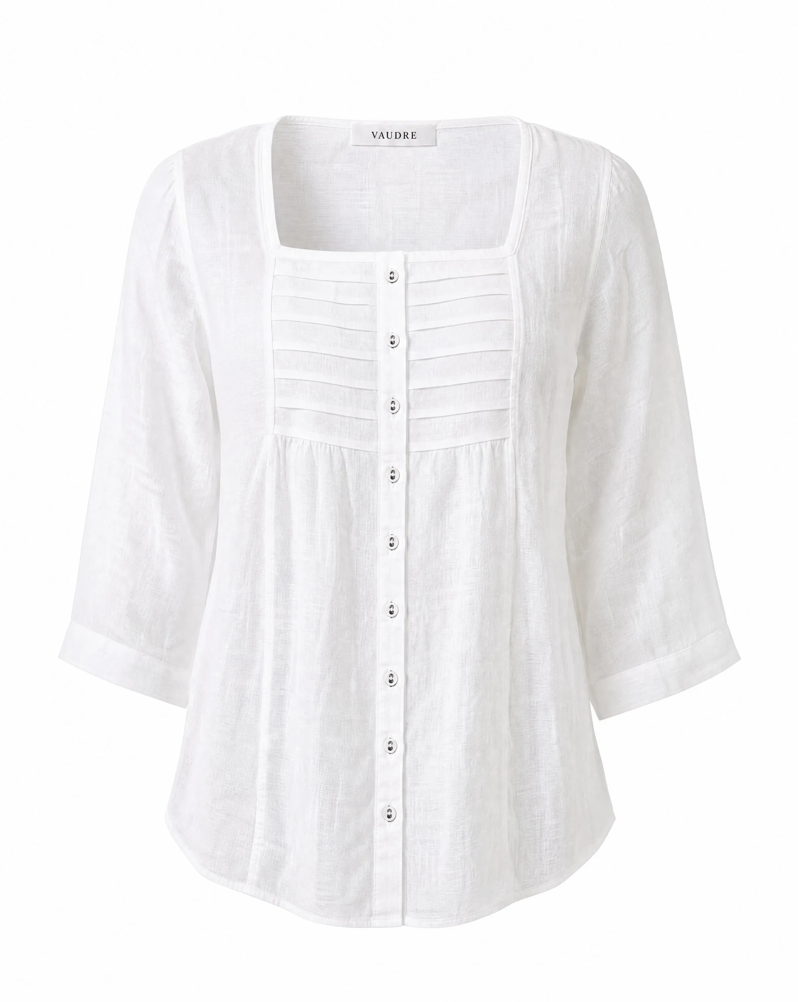 The Ivory Linen Pintuck Square-Neck Blouse — Pure Ivory White — the blouses — VAUDRE numbered luxury