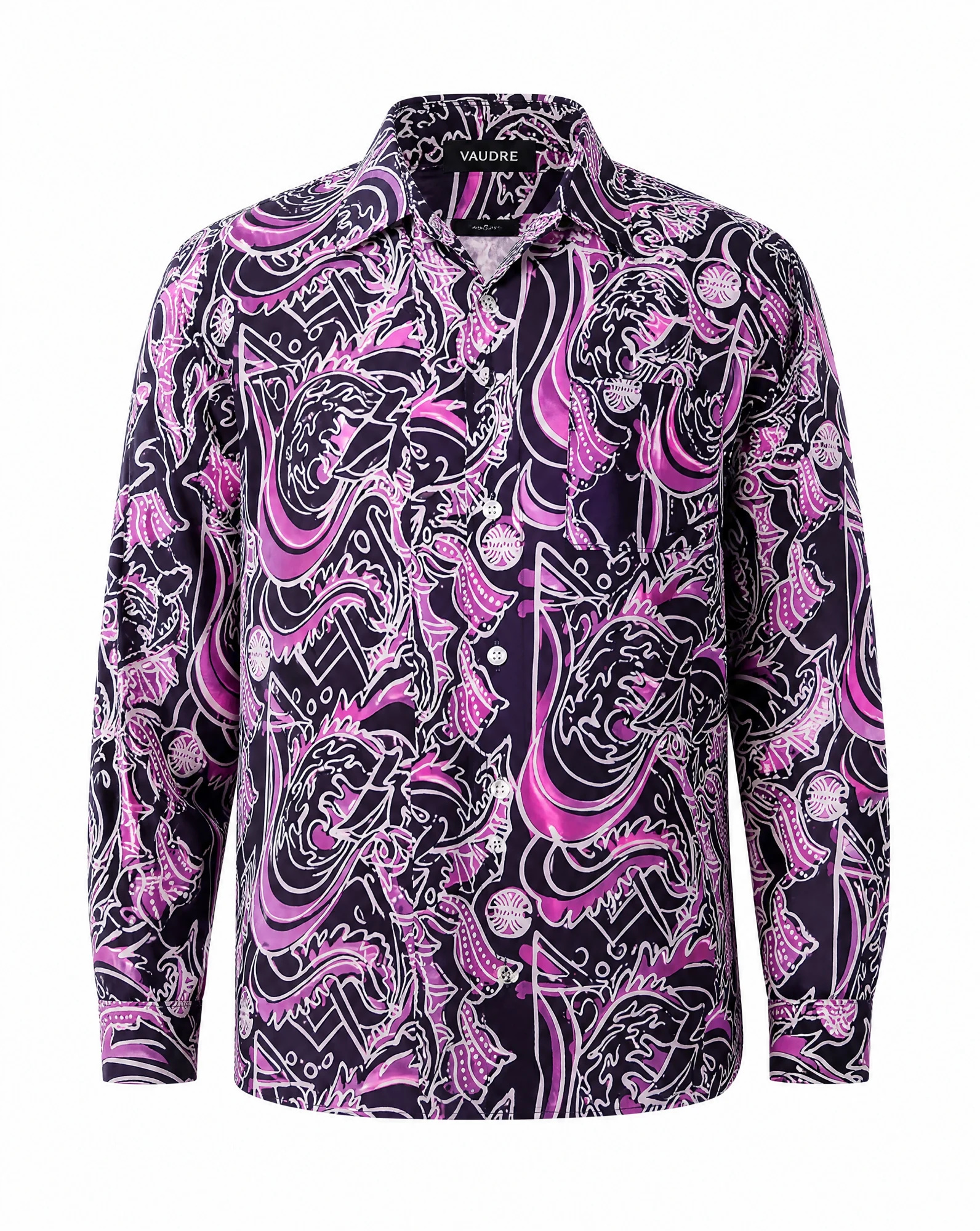 The Amethyst Batik Long-Sleeve Shirt — Deep Purple Batik Print — the printed t-shirts & shirts — VAUDRE numbered luxury