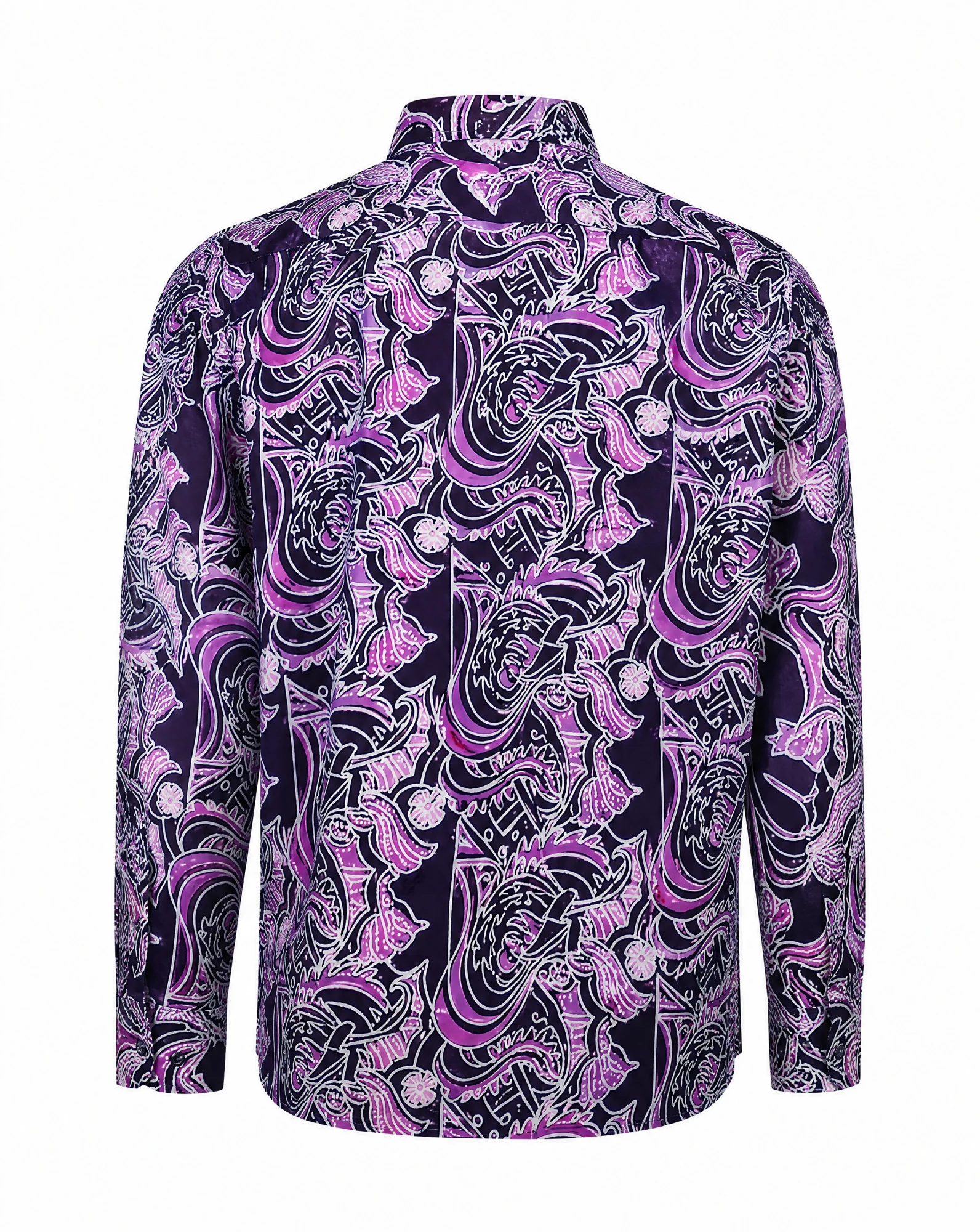 The Amethyst Batik Long-Sleeve Shirt — Deep Purple Batik Print — the printed t-shirts & shirts — VAUDRE numbered luxury — view 3