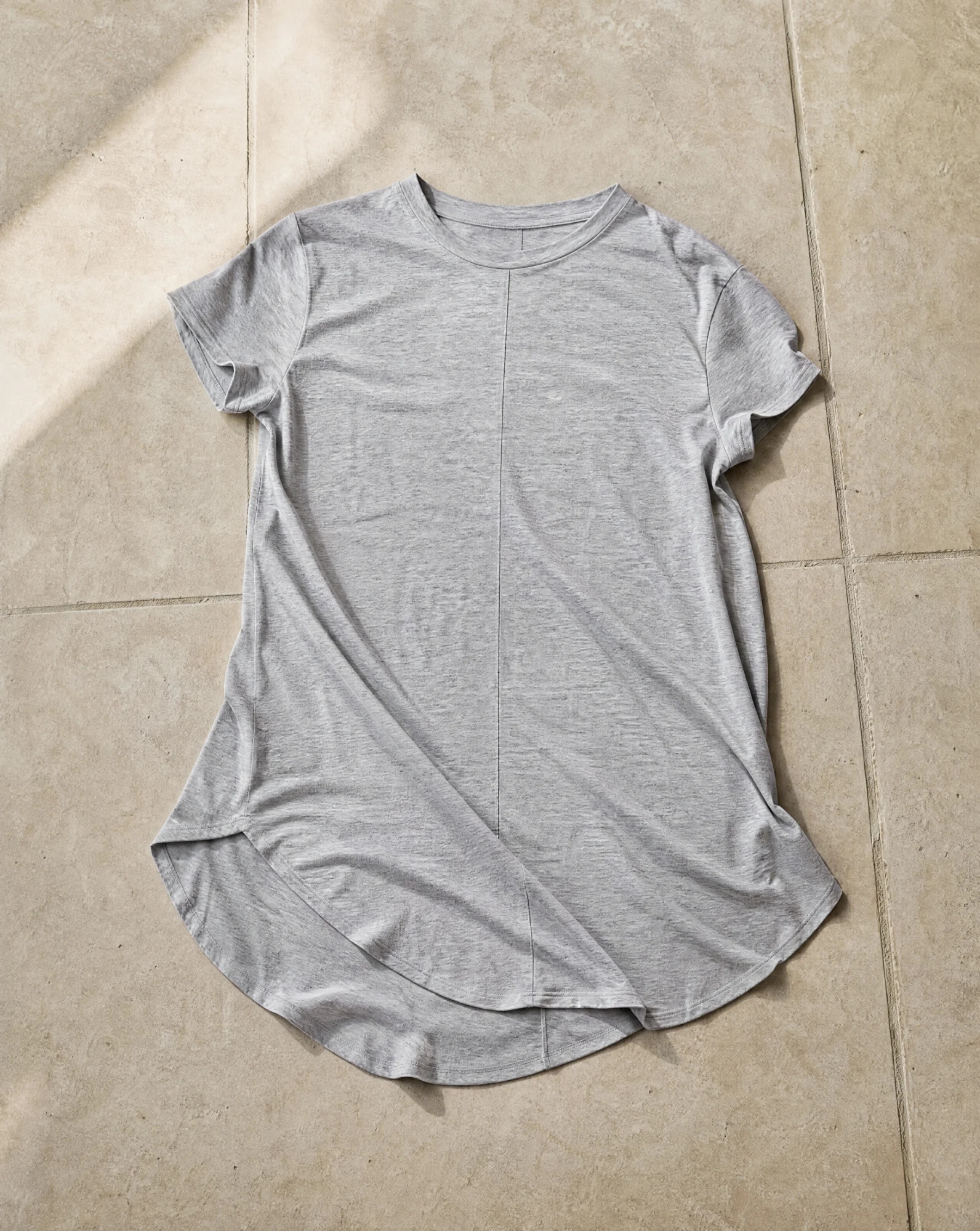 The Heather Grey Longline T-Shirt Dress — Heather Grey Melange — beach wear — VAUDRE numbered luxury — view 4