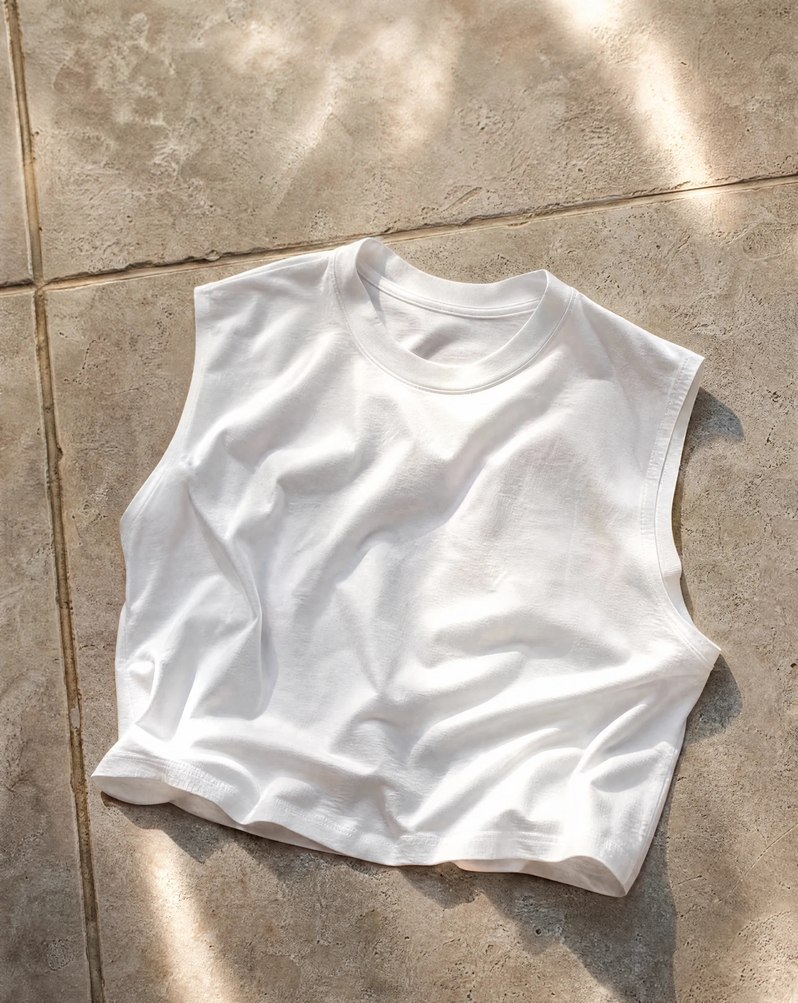 The Ivory Relaxed Sleeveless Crop Tank — Pure Ivory White — crop tops — VAUDRE numbered luxury — view 4