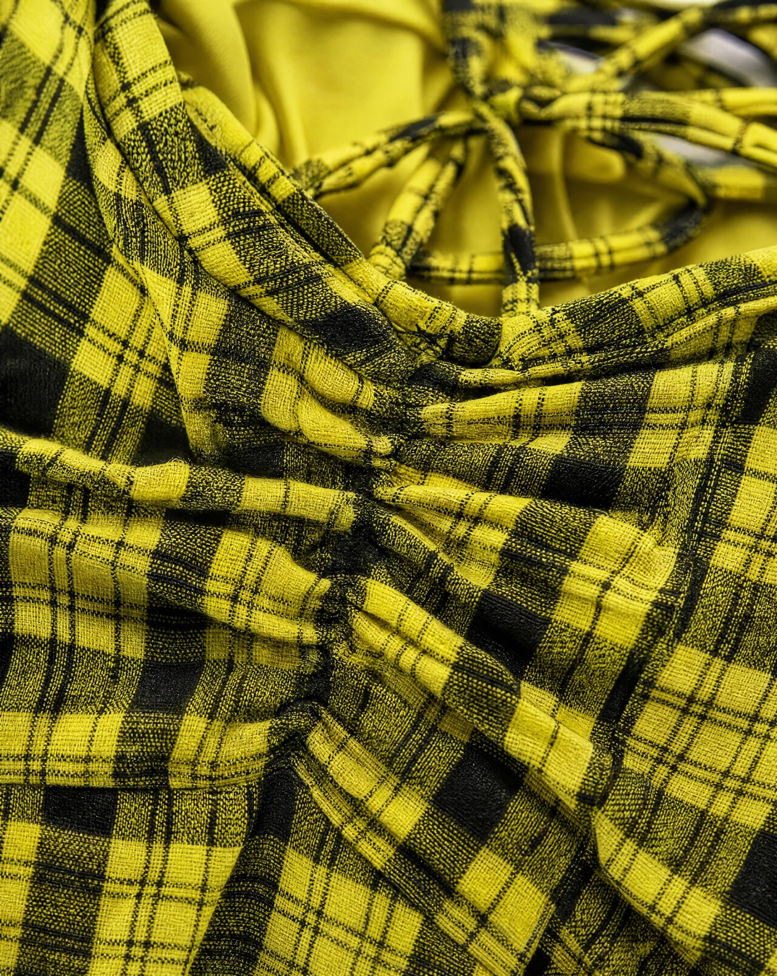 The Sunlit Gingham Puff-Sleeve Midi Dress — Sunflower Yellow & Black Gingham — party wear — VAUDRE numbered luxury — view 5