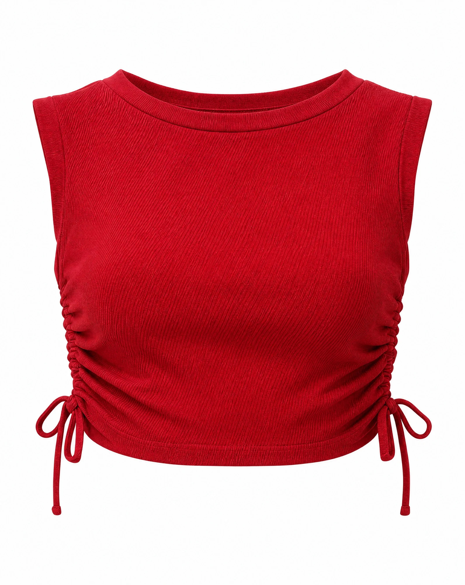 The Scarlet Ruched Rib Crop Top — Scarlet Red — crop tops — VAUDRE numbered luxury